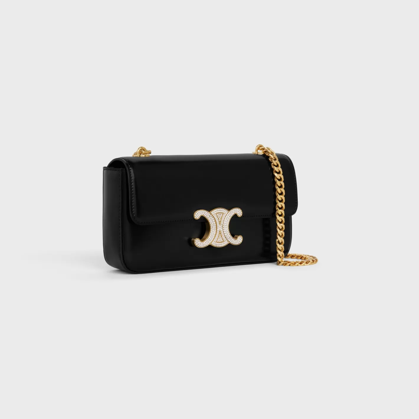 Online CELINE CHAIN SHOULDER BAG CLAUDE WITH STRASS CLOSURE in shiny calfskin BLACK