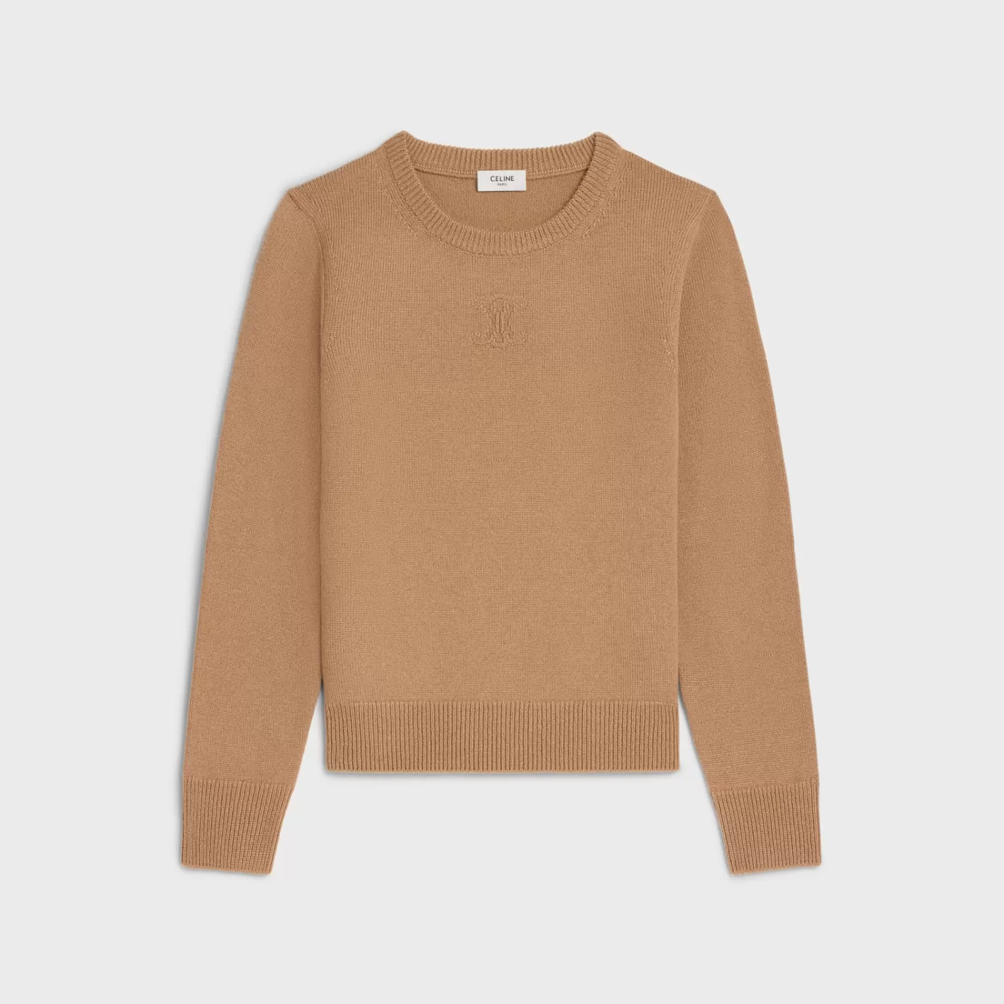 Shop CELINE crew neck sweater in heritage cashmere CAMEL