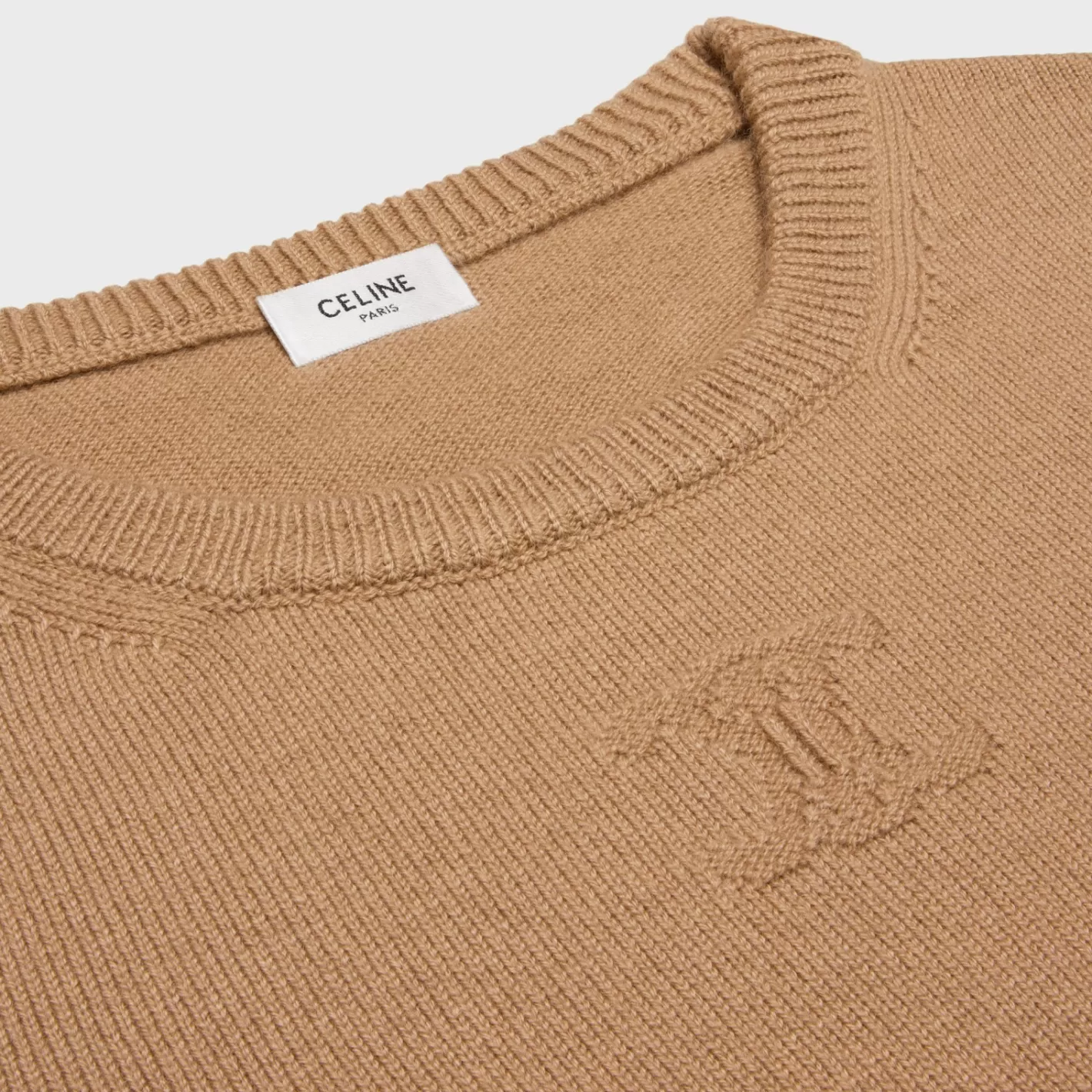 Shop CELINE crew neck sweater in heritage cashmere CAMEL