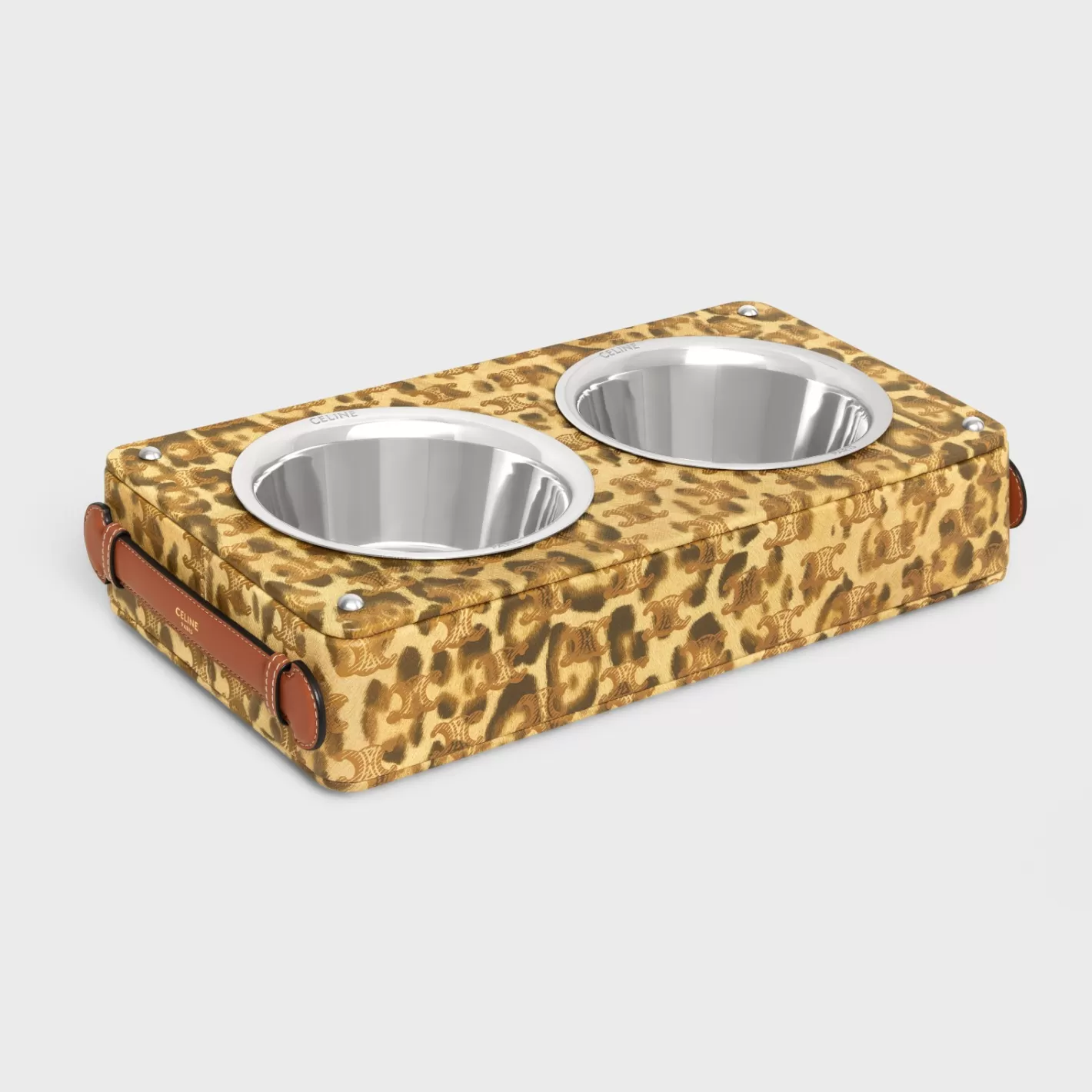 Clearance CELINE Dog bowl in lambskin with Triomphe canvas with print LEOPARD