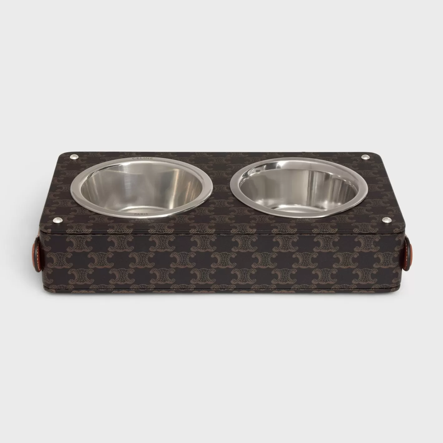 Flash Sale CELINE Double Dog Bowl in Nappa Lambskin with Triomphe Canvas Print and Calfskin TAN