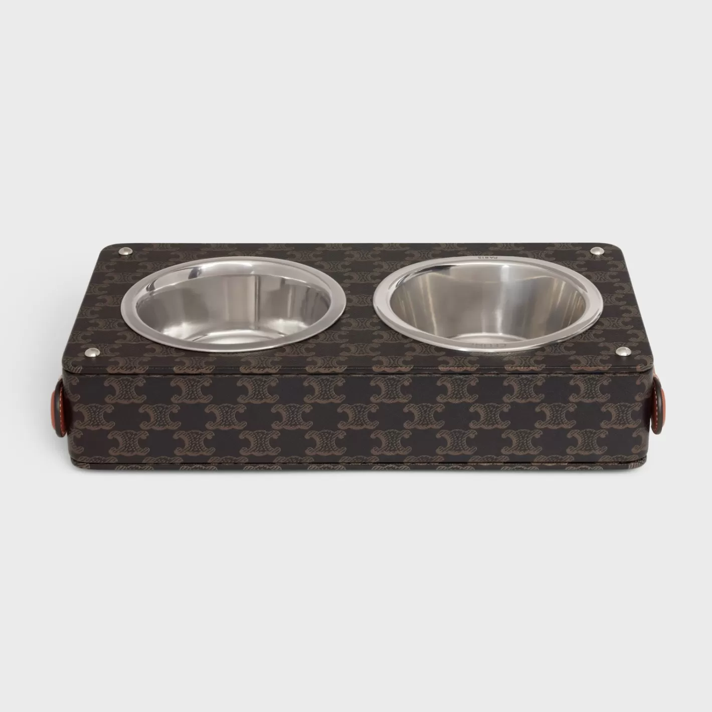 Flash Sale CELINE Double Dog Bowl in Nappa Lambskin with Triomphe Canvas Print and Calfskin TAN