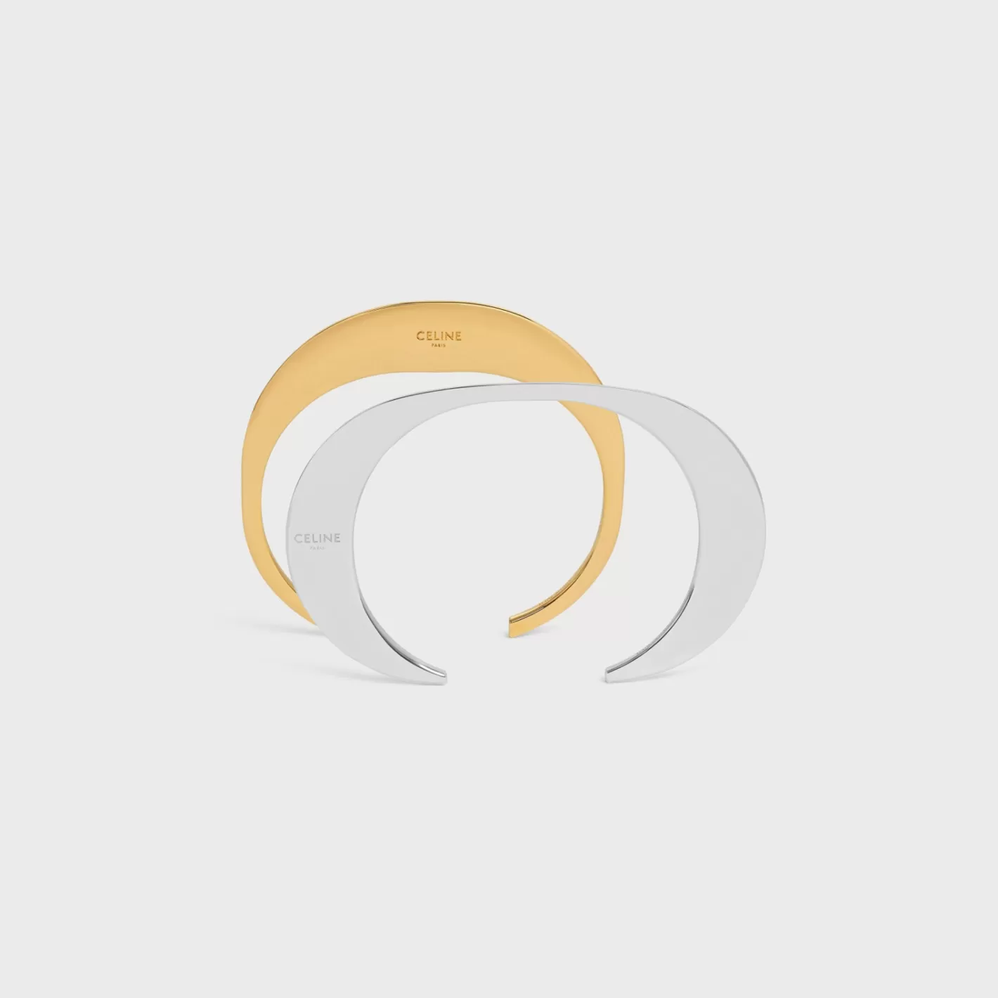 Shop CELINE Formes Abstraites Set of 2 Cuffs in Brass with Gold and Rhodium Finish GOLD/SILVER