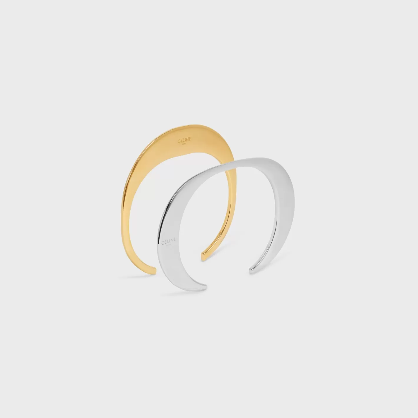 Shop CELINE Formes Abstraites Set of 2 Cuffs in Brass with Gold and Rhodium Finish GOLD/SILVER