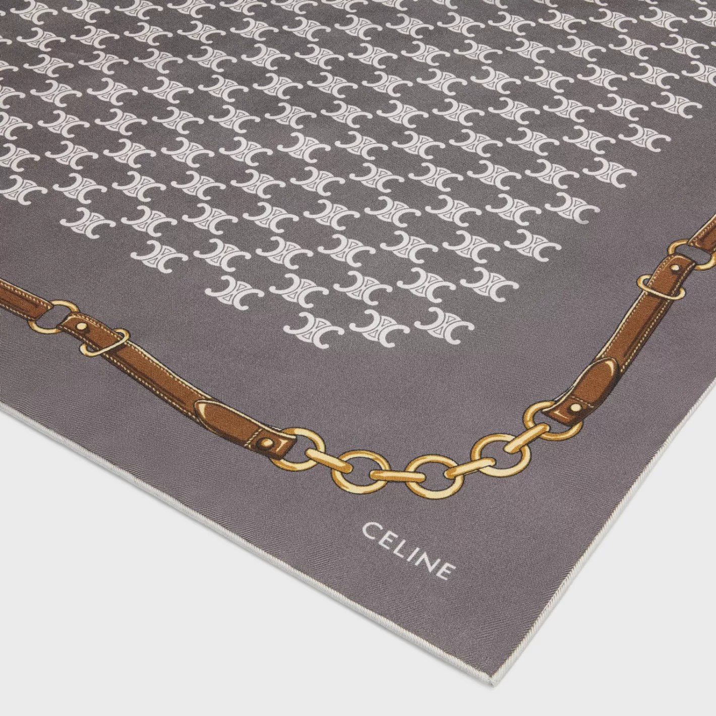 Shop CELINE heritage bandana in silk twill GRIS/ROSE
