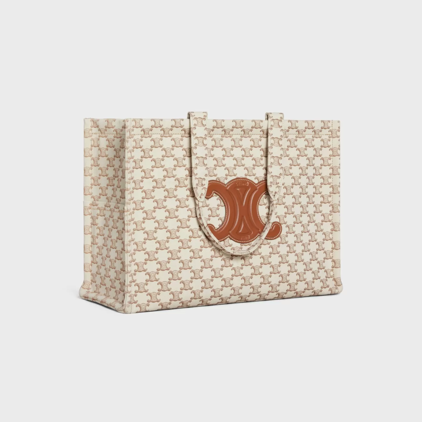 Flash Sale CELINE Large Cabas Thais in TEXTILE WITH TRIOMPHE CANVAS PRINT AND CALFSKIN WHITE