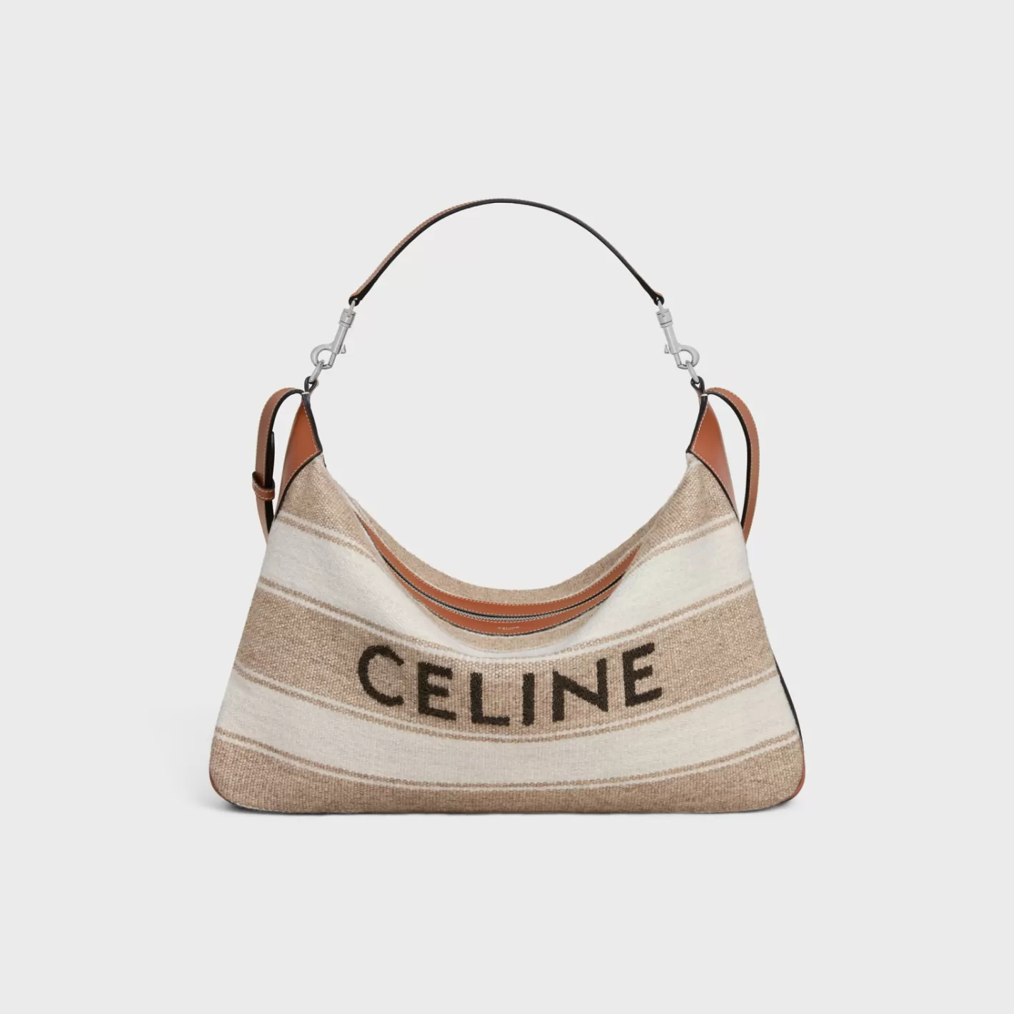 New CELINE Large Strap Romy in Textile with jacquard and calfskin BEIGE