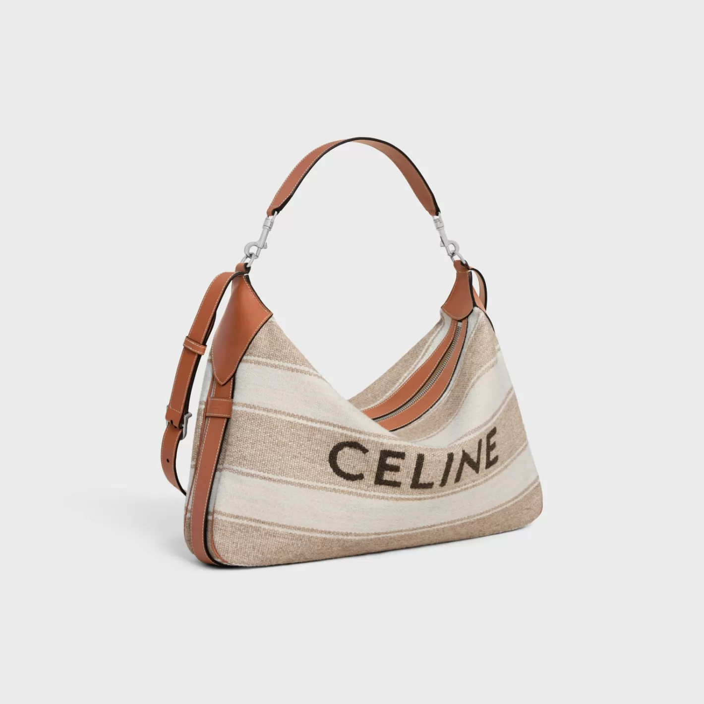 New CELINE Large Strap Romy in Textile with jacquard and calfskin BEIGE