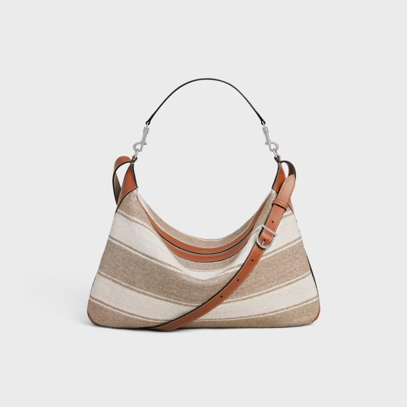 New CELINE Large Strap Romy in Textile with jacquard and calfskin BEIGE