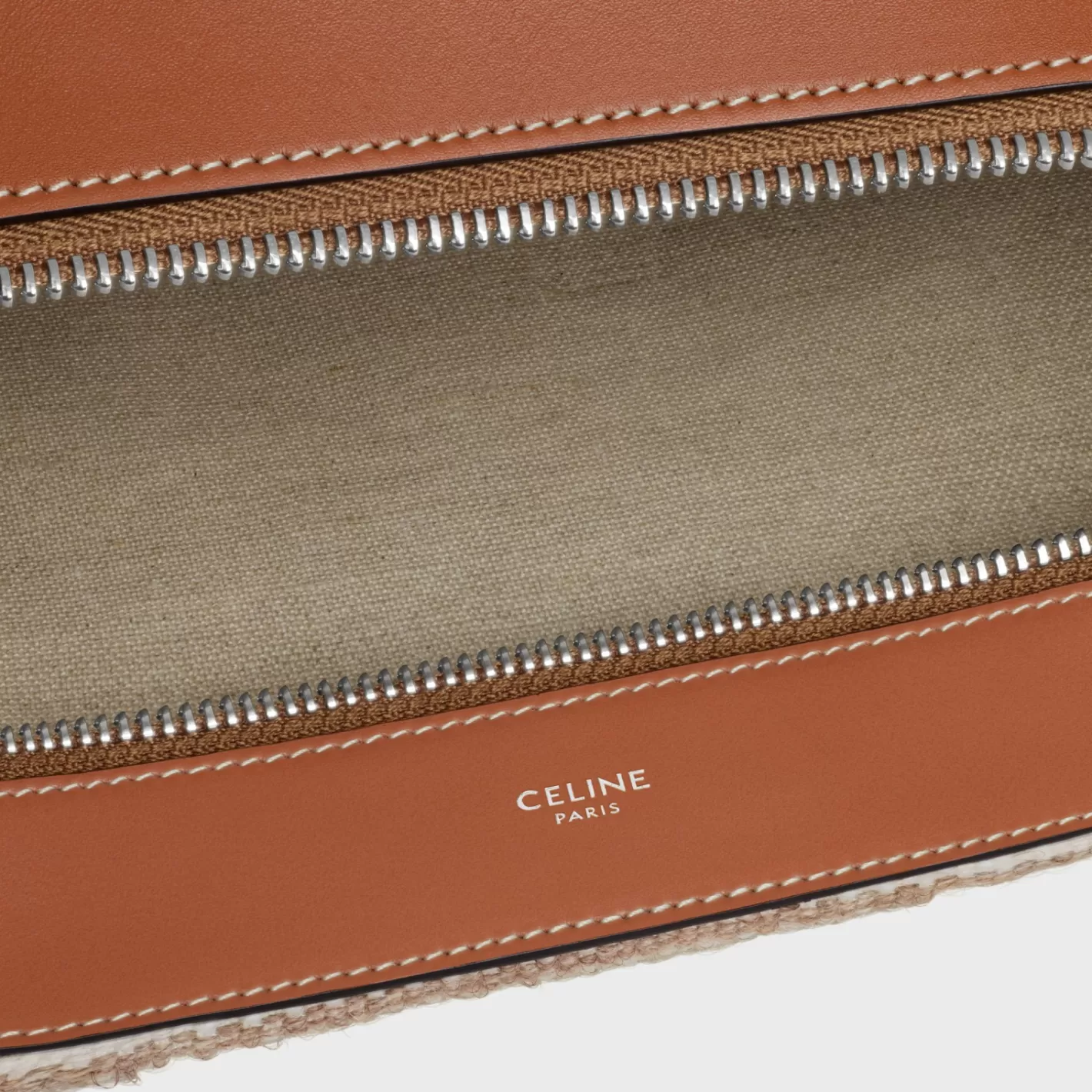 New CELINE Large Strap Romy in Textile with jacquard and calfskin BEIGE