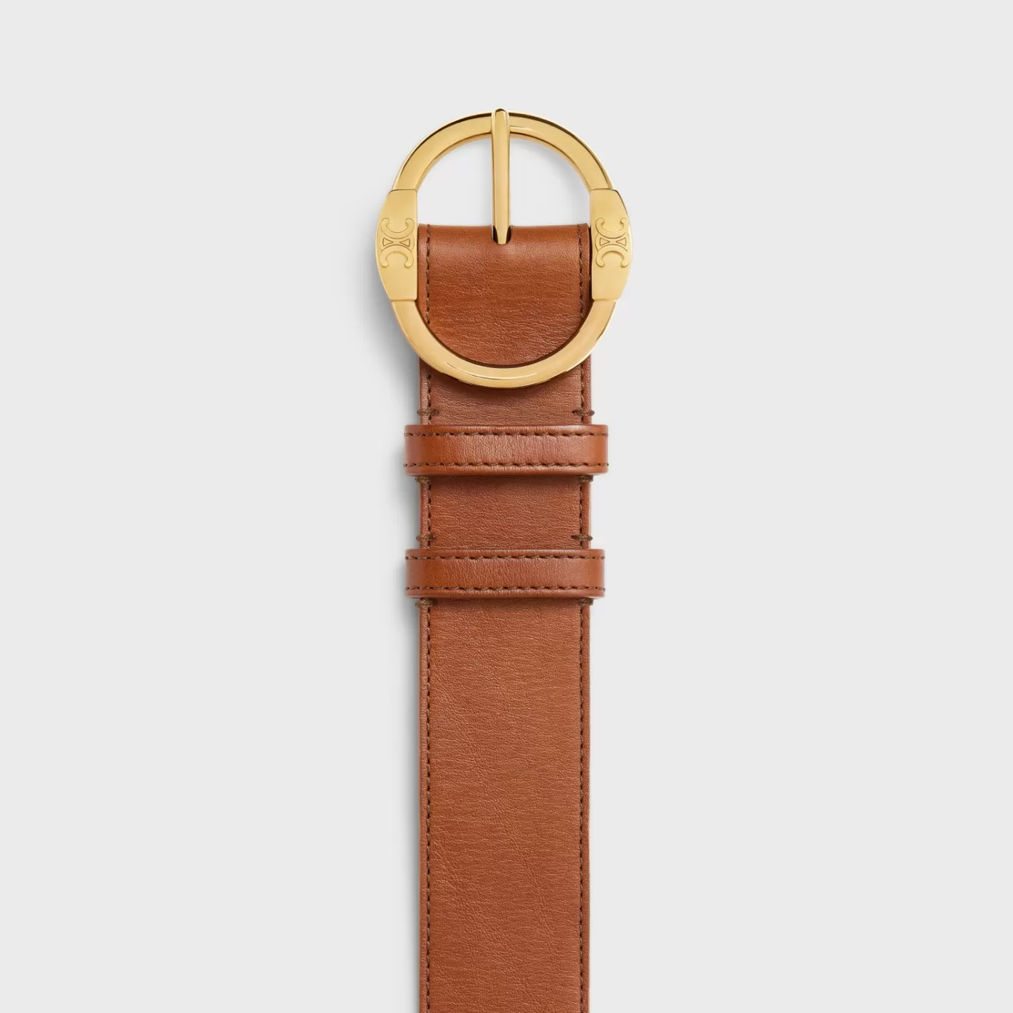 Cheap CELINE LARGE TWIN TRIOMPHE BELT in VINTAGE CALFSKIN CAMEL