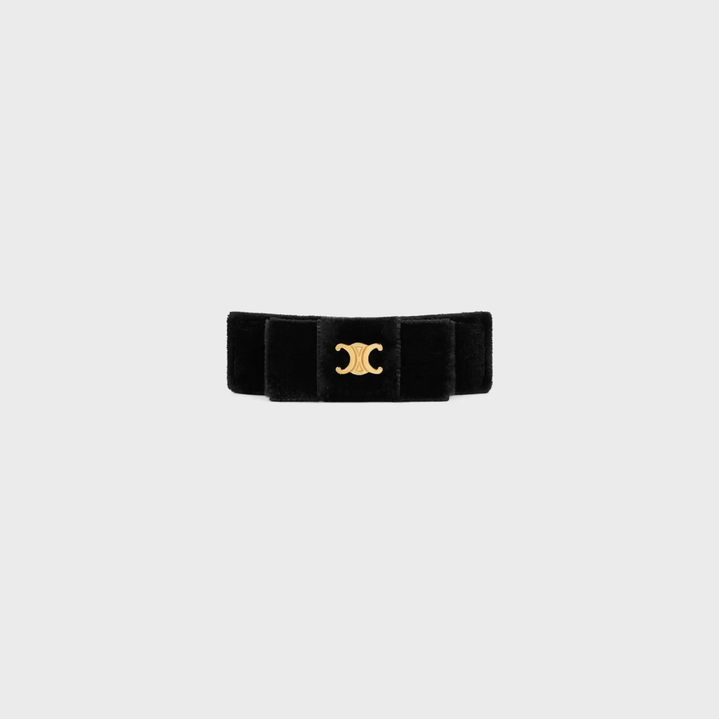 Shop CELINE Le Soir Ribbon Hair Clip in Polyester, Calfskin, Brass with Gold Finish and Steel Black/Gold&Smoke