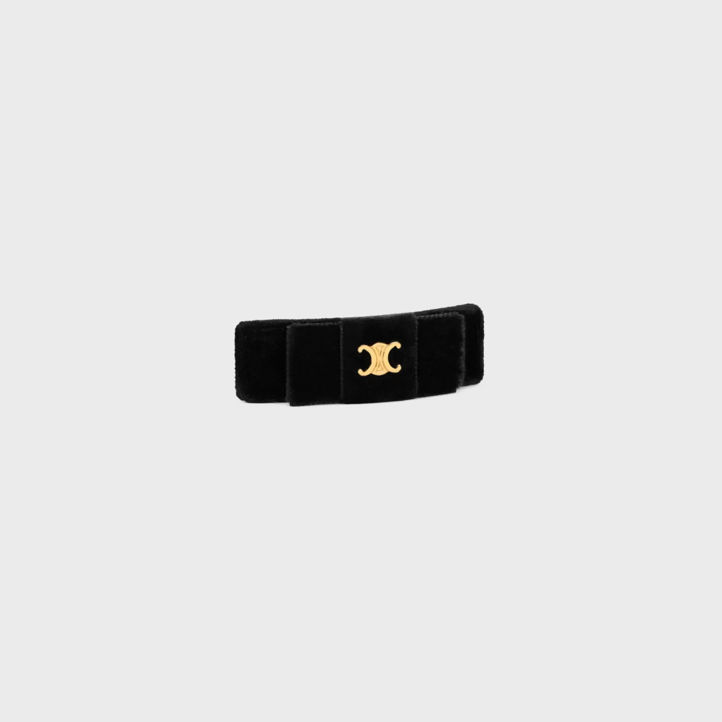 Shop CELINE Le Soir Ribbon Hair Clip in Polyester, Calfskin, Brass with Gold Finish and Steel Black/Gold&Smoke