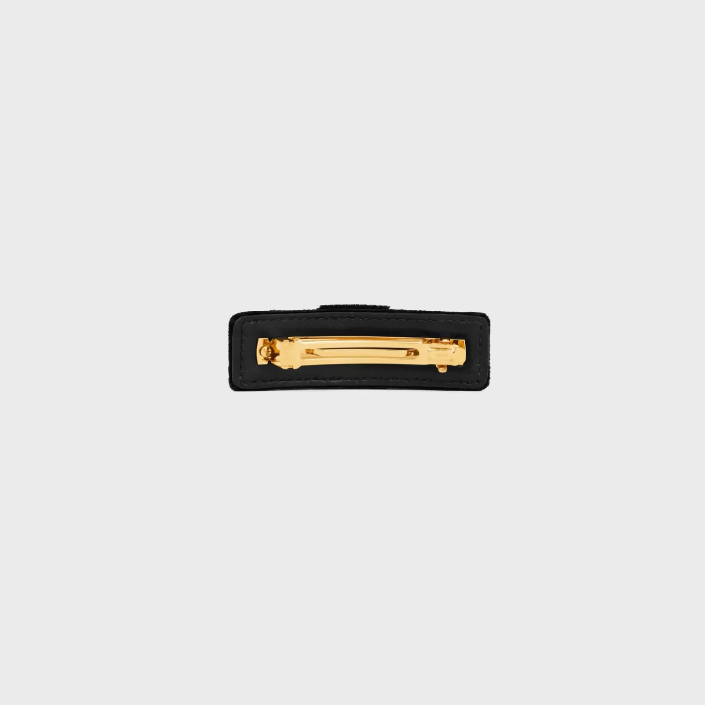 Shop CELINE Le Soir Ribbon Hair Clip in Polyester, Calfskin, Brass with Gold Finish and Steel Black/Gold&Smoke