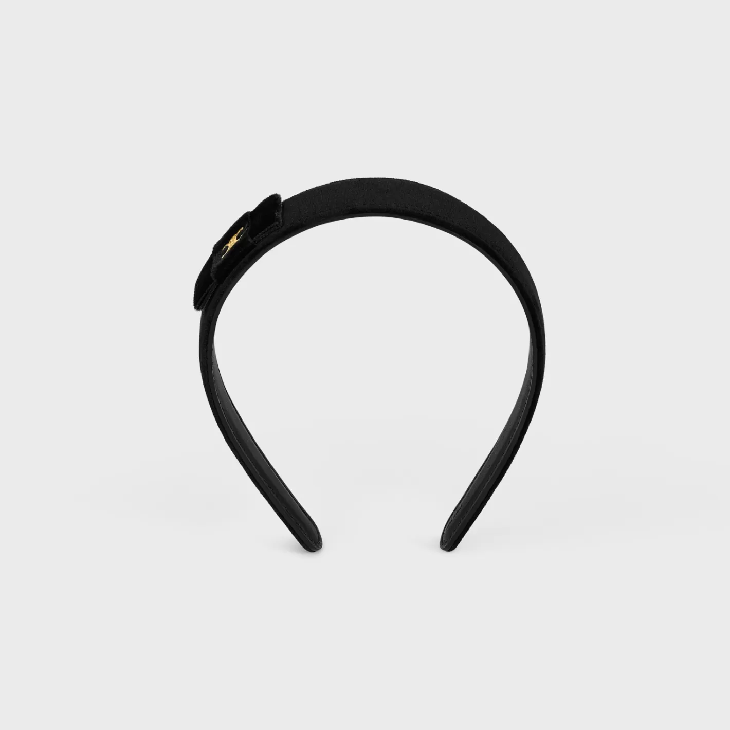 Clearance CELINE Le Soir Ribbon Headband in Polyester, Calfskin and Brass with Gold Finish Black/Gold&Smoke