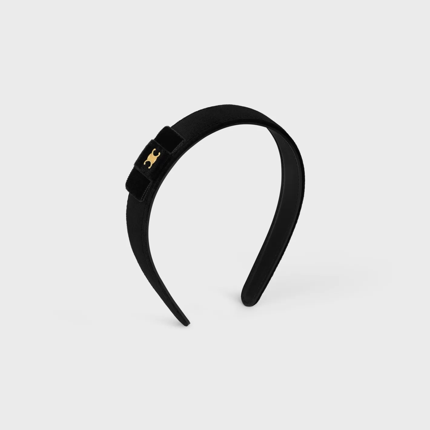 Clearance CELINE Le Soir Ribbon Headband in Polyester, Calfskin and Brass with Gold Finish Black/Gold&Smoke