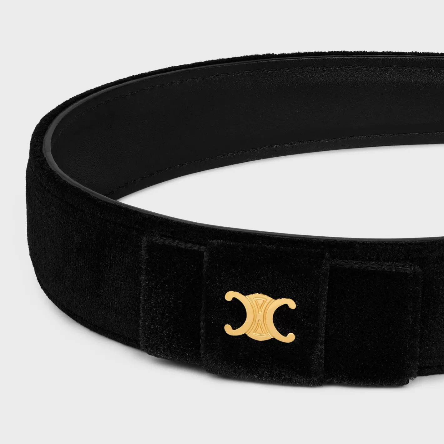 Clearance CELINE Le Soir Ribbon Headband in Polyester, Calfskin and Brass with Gold Finish Black/Gold&Smoke