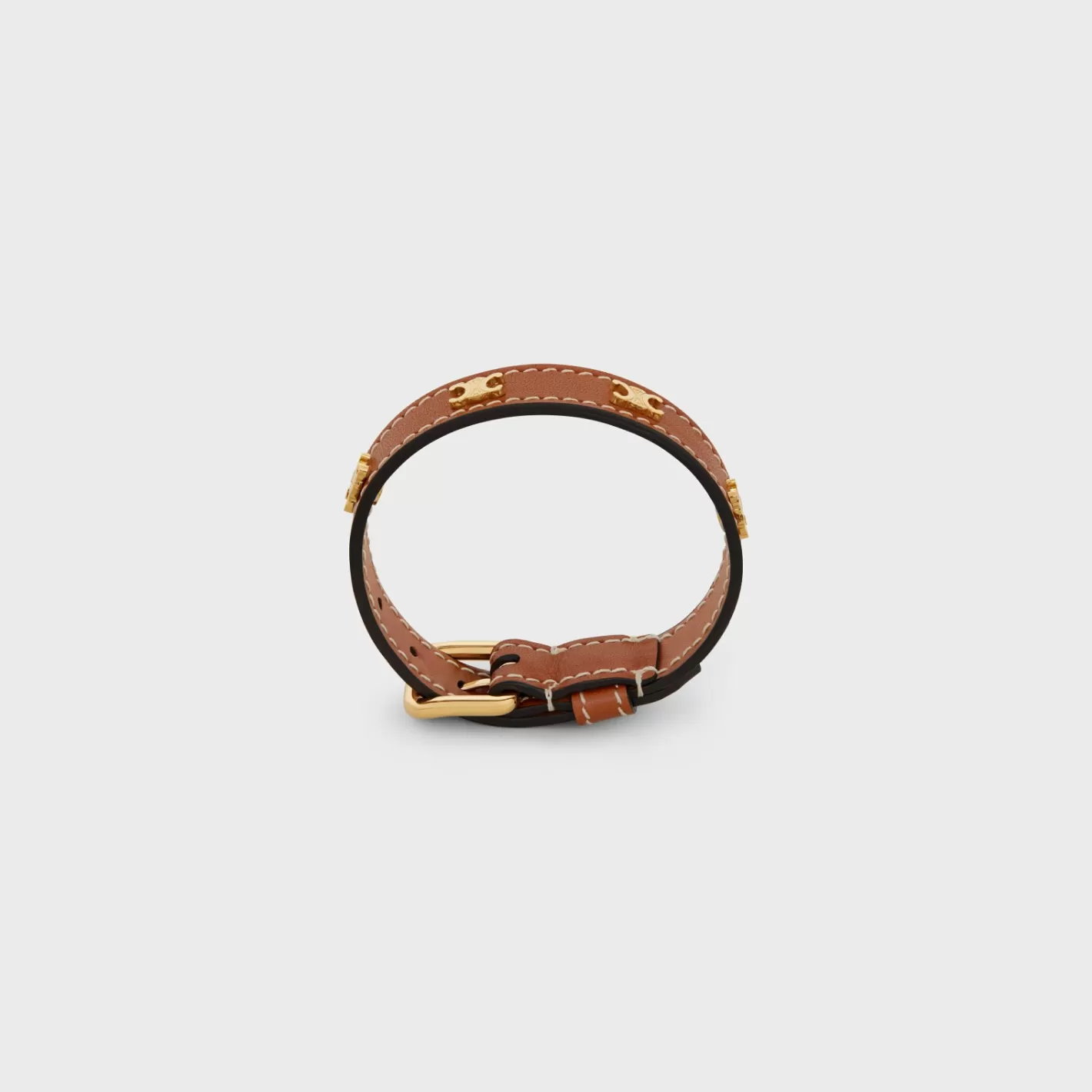 Cheap CELINE Les Cuirs Bracelet in Calfskin and Brass with Gold Finish GOLD/TAN