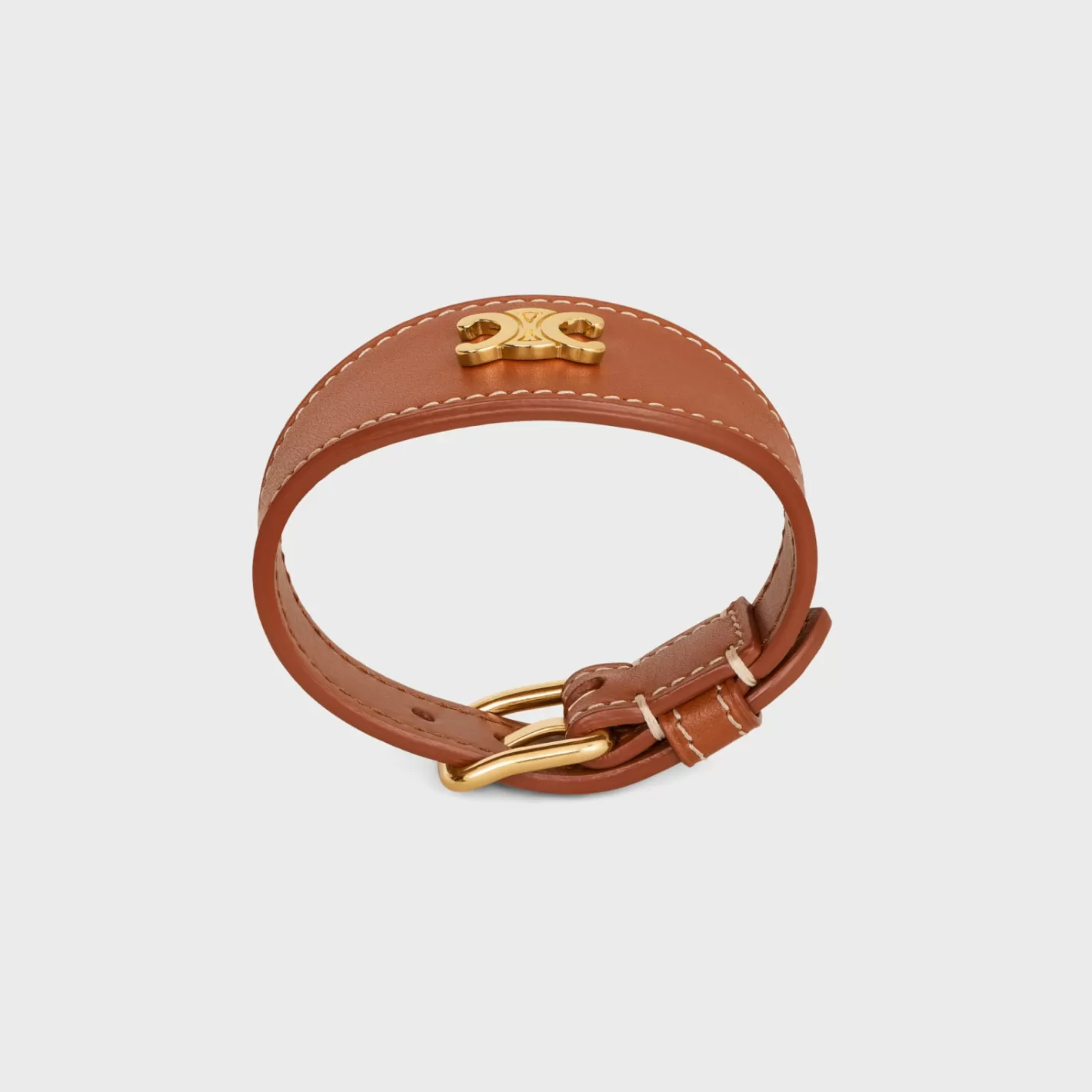 Store CELINE Les Cuirs Bracelet in Calfskin and Brass with Gold Finish GOLD/TAN