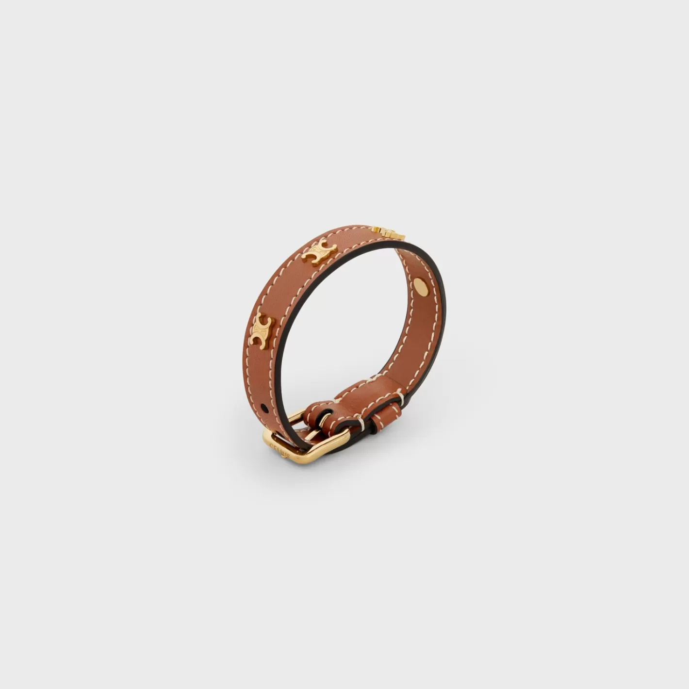 Cheap CELINE Les Cuirs Bracelet in Calfskin and Brass with Gold Finish GOLD/TAN