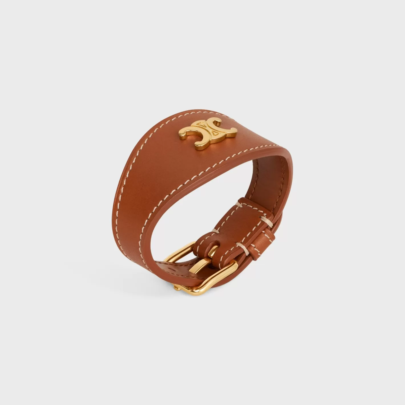 Store CELINE Les Cuirs Bracelet in Calfskin and Brass with Gold Finish GOLD/TAN