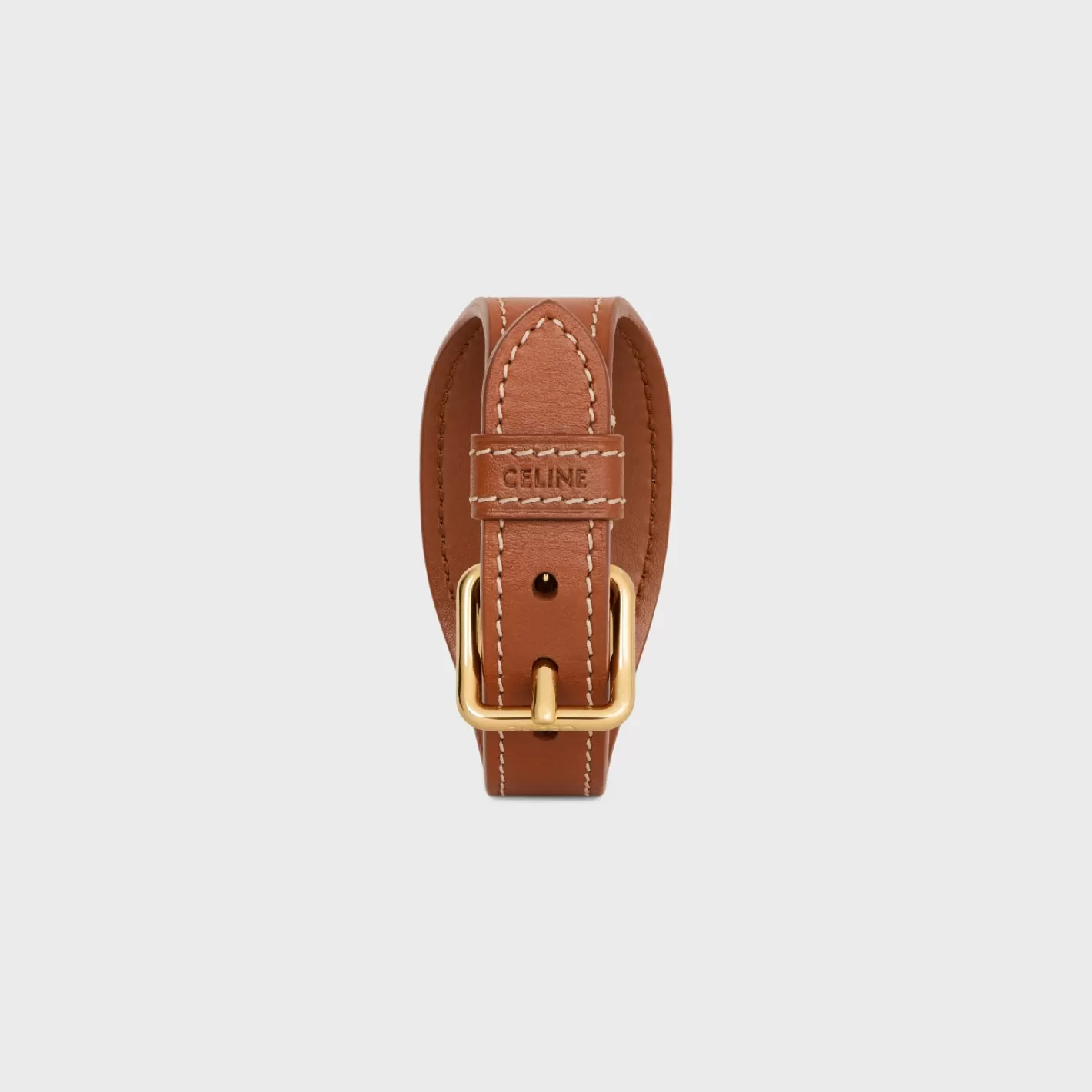 Store CELINE Les Cuirs Bracelet in Calfskin and Brass with Gold Finish GOLD/TAN