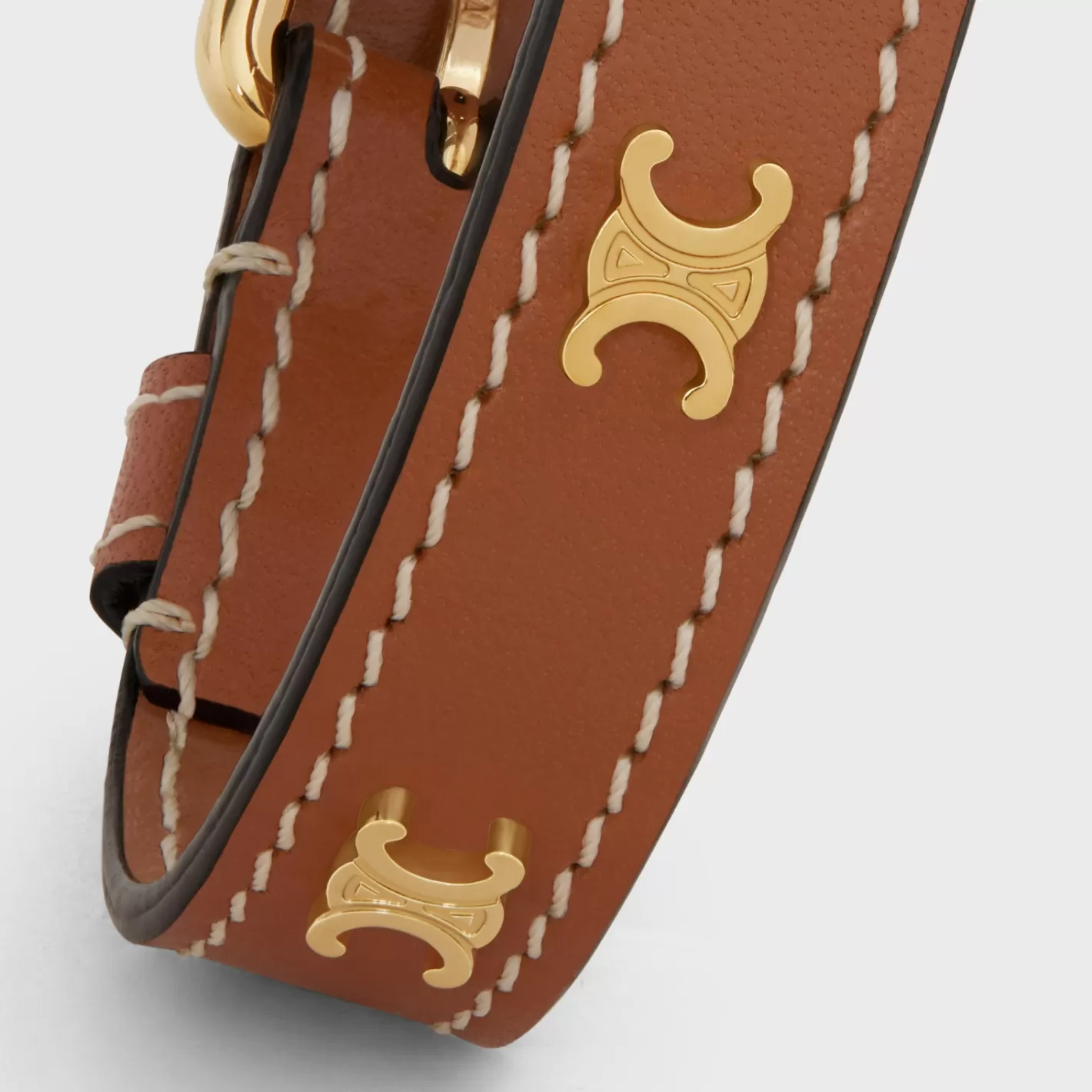 Cheap CELINE Les Cuirs Bracelet in Calfskin and Brass with Gold Finish GOLD/TAN