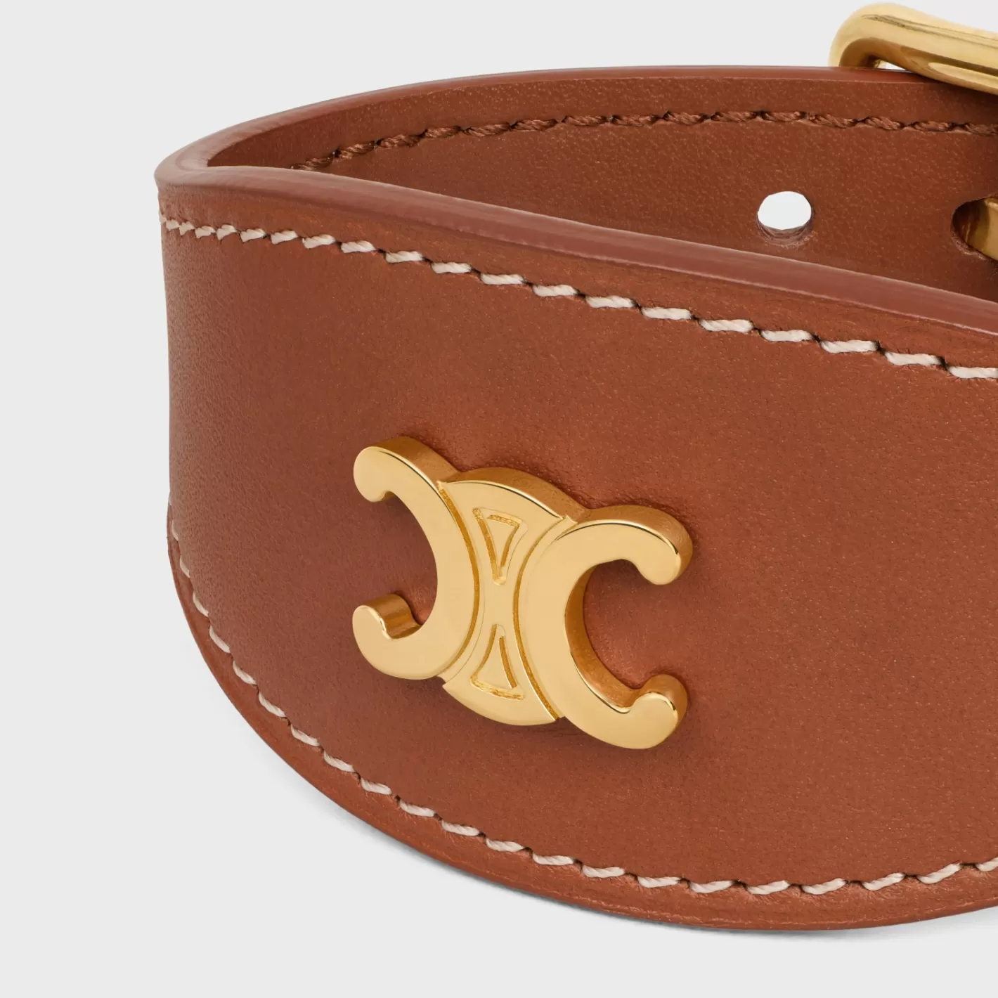 Store CELINE Les Cuirs Bracelet in Calfskin and Brass with Gold Finish GOLD/TAN