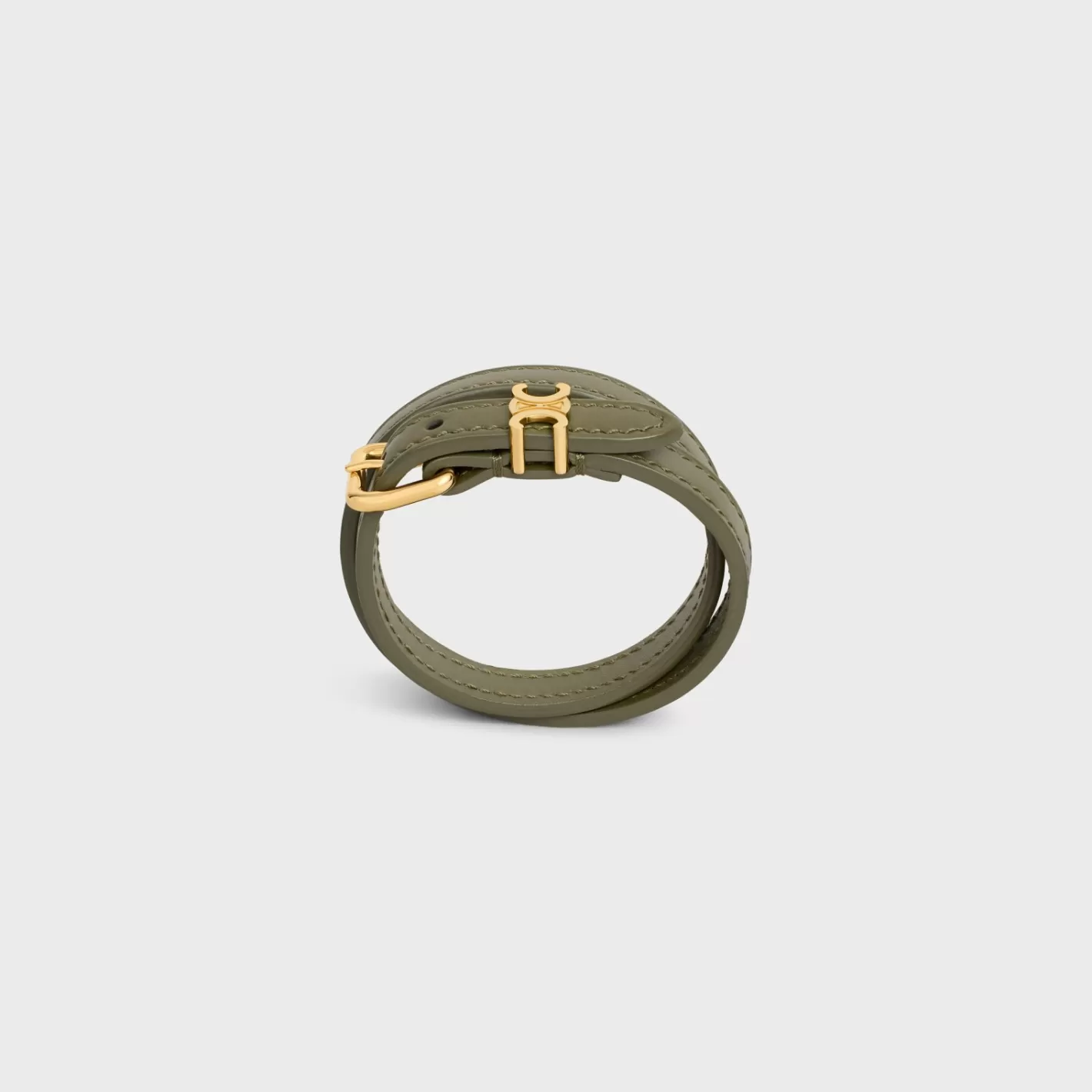 Best Sale CELINE Les Cuirs Double Bracelet in Calfskin and Brass with Gold Finish GOLD/DARKOLIVE