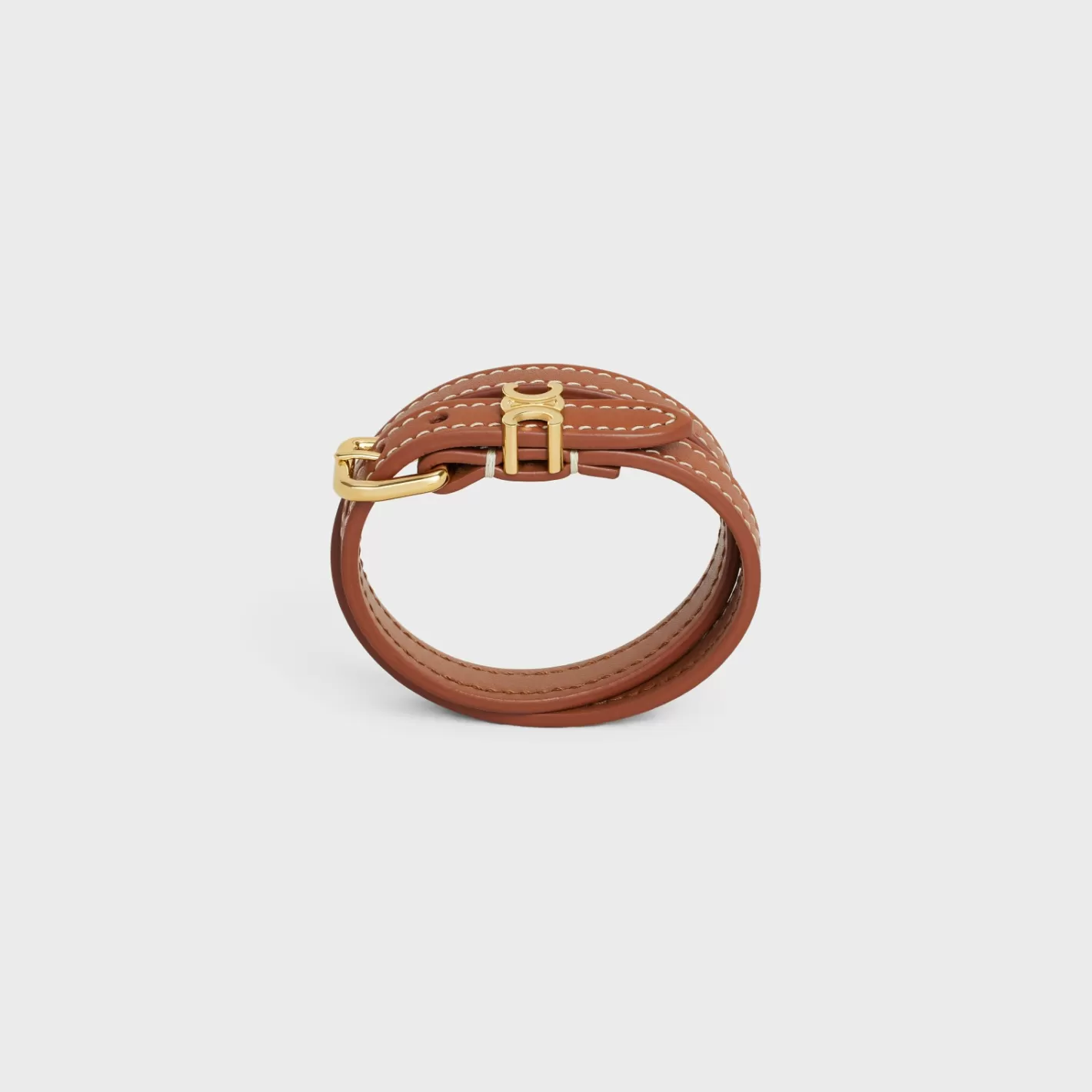 Cheap CELINE Les Cuirs Double Bracelet in Calfskin and Brass with Gold Finish GOLD/TAN