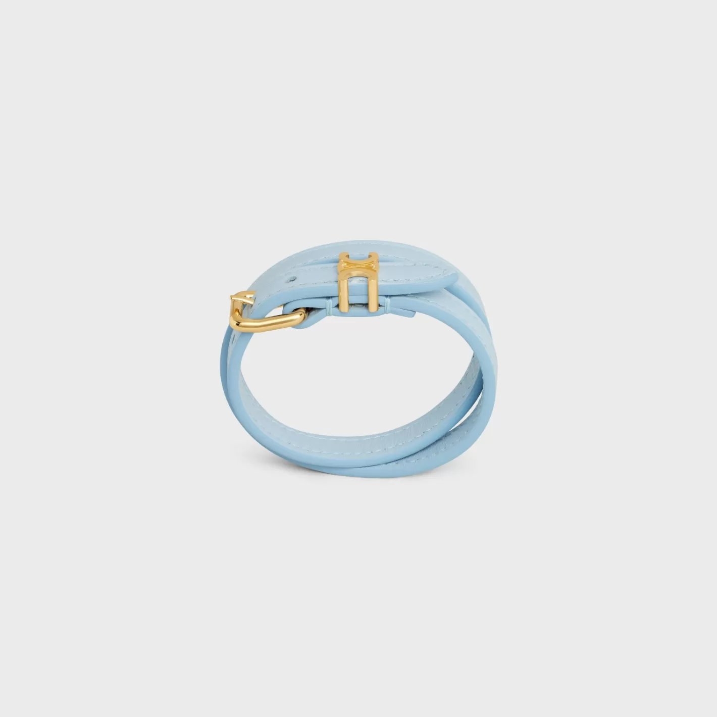 Flash Sale CELINE Les Cuirs Double Bracelet in Calfskin and Brass with Gold Finish GOLD/PALEBLUE