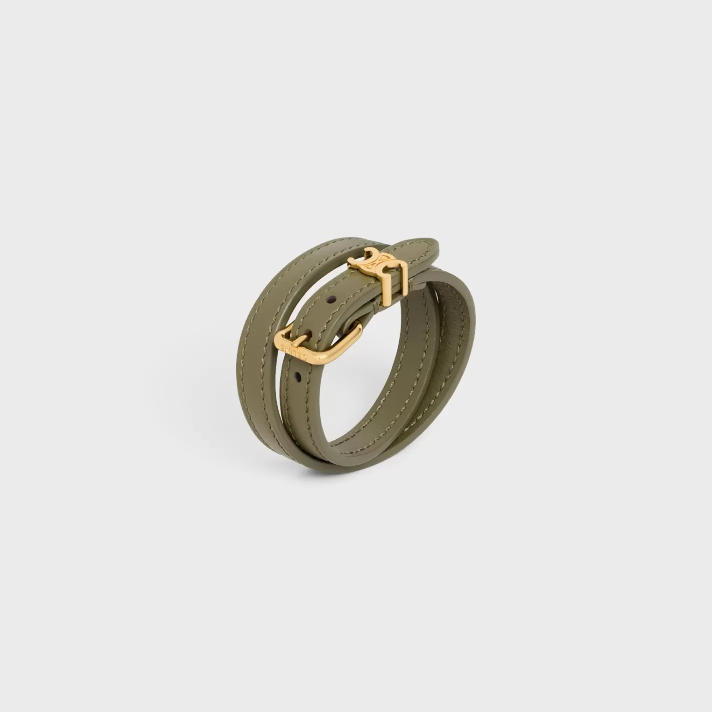 Best Sale CELINE Les Cuirs Double Bracelet in Calfskin and Brass with Gold Finish GOLD/DARKOLIVE