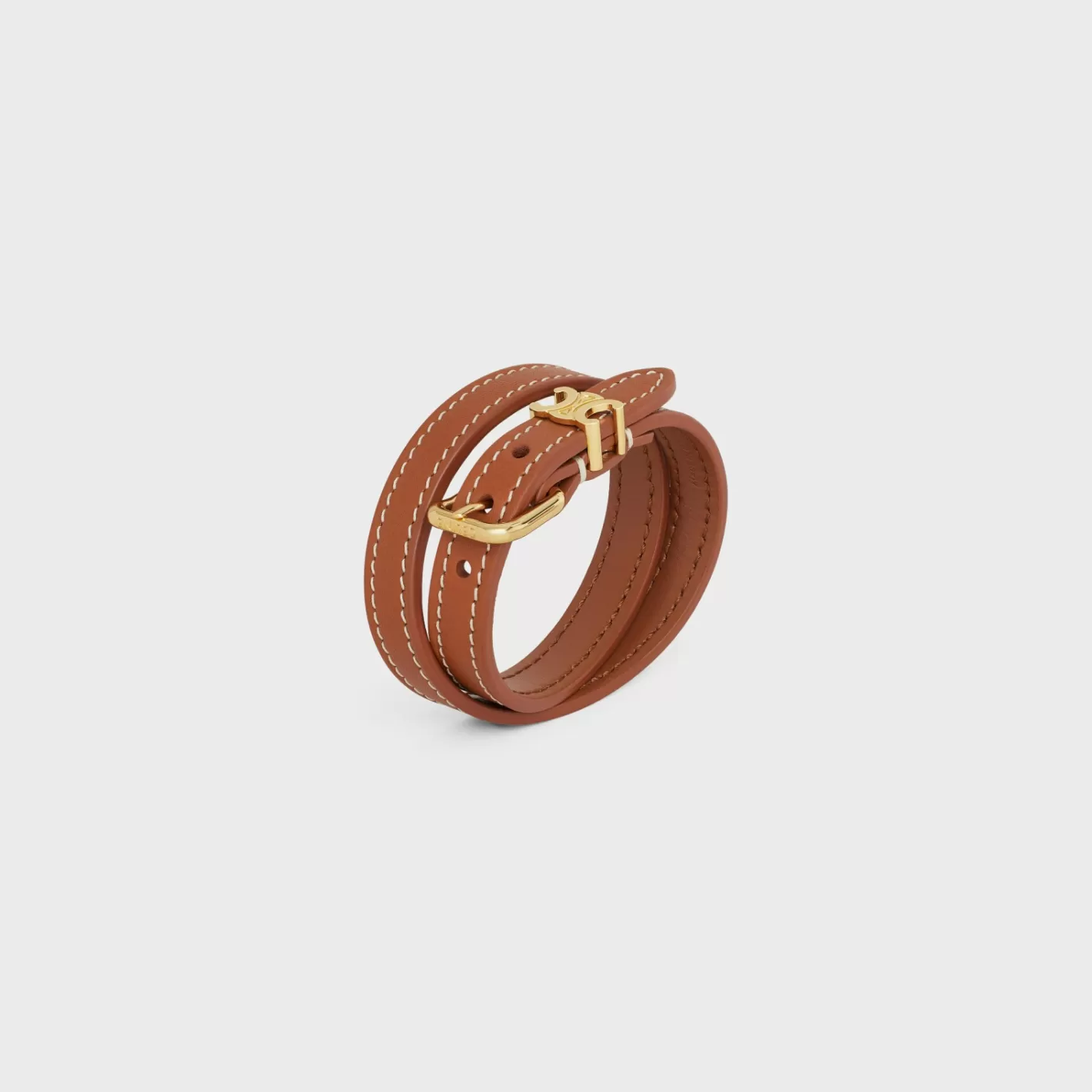 Cheap CELINE Les Cuirs Double Bracelet in Calfskin and Brass with Gold Finish GOLD/TAN