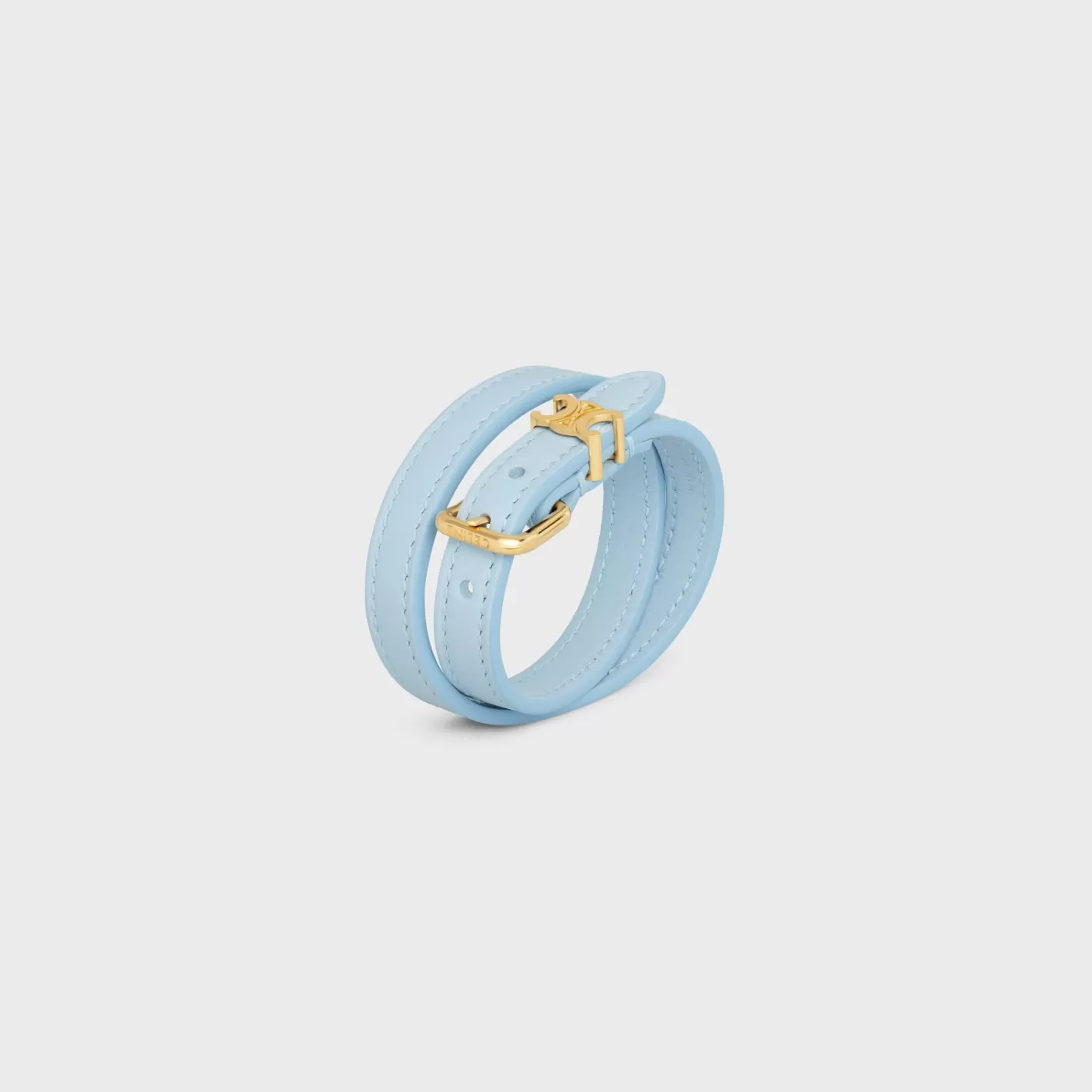 Flash Sale CELINE Les Cuirs Double Bracelet in Calfskin and Brass with Gold Finish GOLD/PALEBLUE