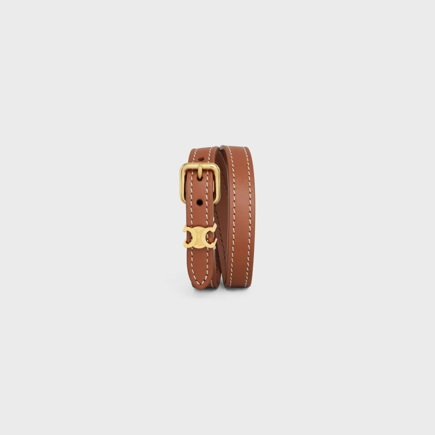 Cheap CELINE Les Cuirs Double Bracelet in Calfskin and Brass with Gold Finish GOLD/TAN