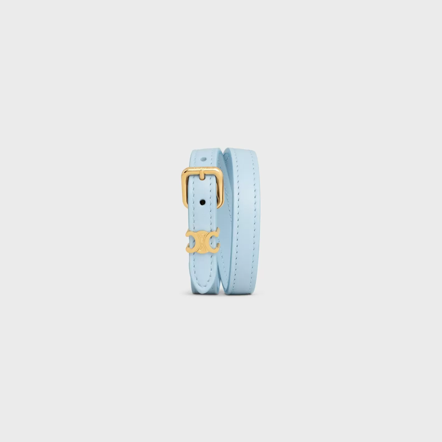 Flash Sale CELINE Les Cuirs Double Bracelet in Calfskin and Brass with Gold Finish GOLD/PALEBLUE