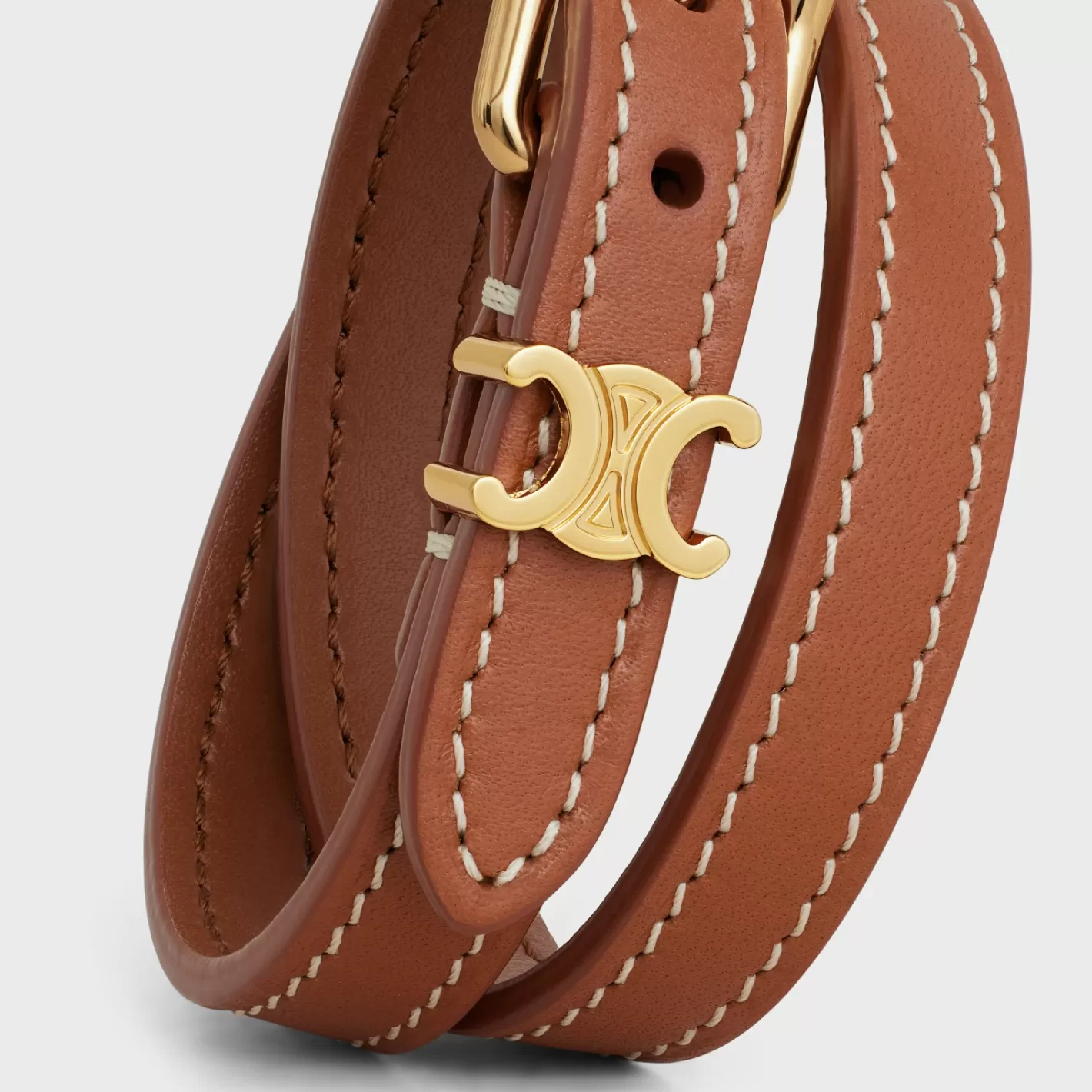 Cheap CELINE Les Cuirs Double Bracelet in Calfskin and Brass with Gold Finish GOLD/TAN