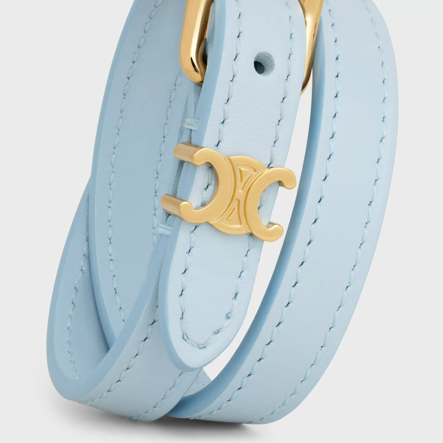 Flash Sale CELINE Les Cuirs Double Bracelet in Calfskin and Brass with Gold Finish GOLD/PALEBLUE
