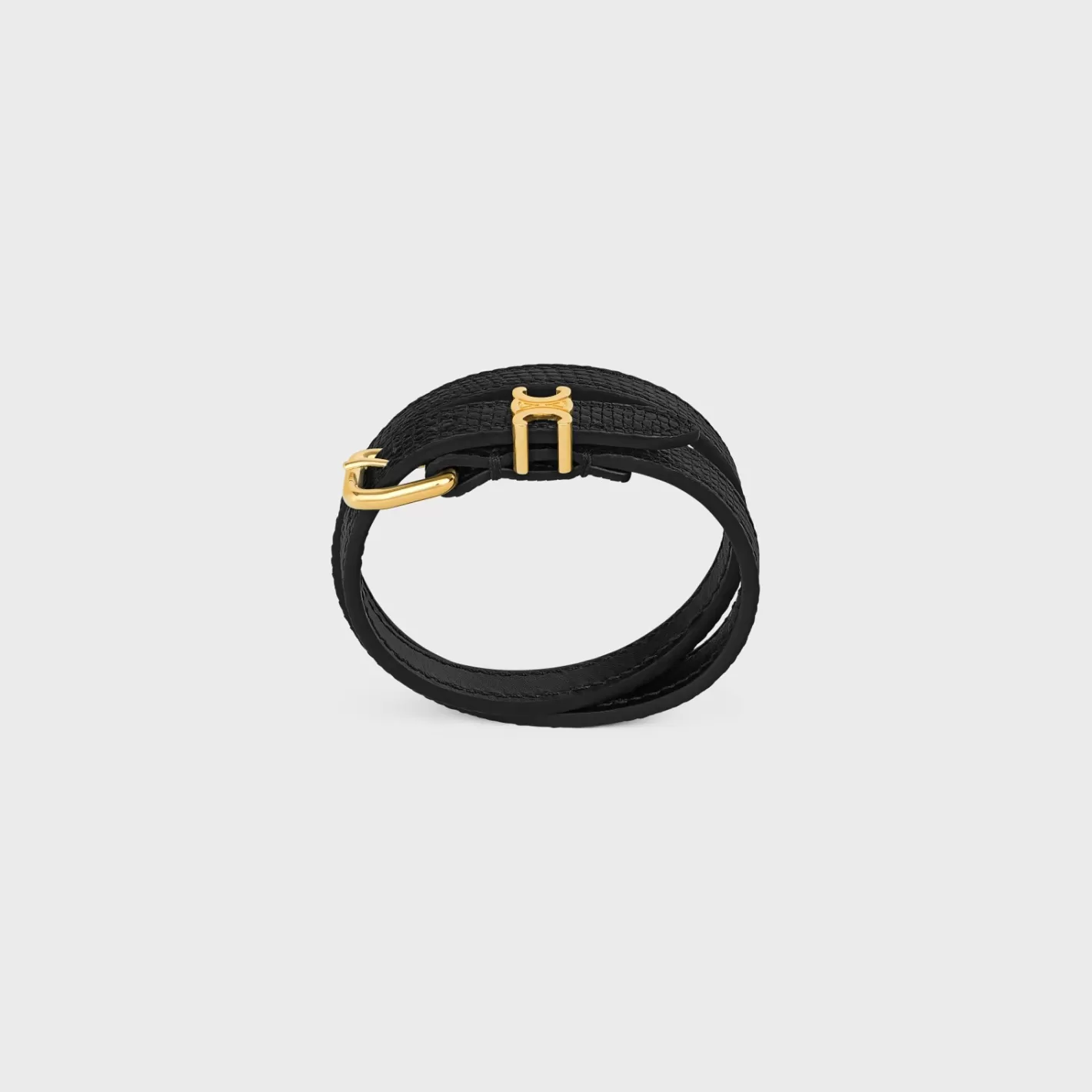 Cheap CELINE Les Cuirs Double Bracelet in Lizard, Calfskin and Brass with Gold Finish GOLD/BLACK