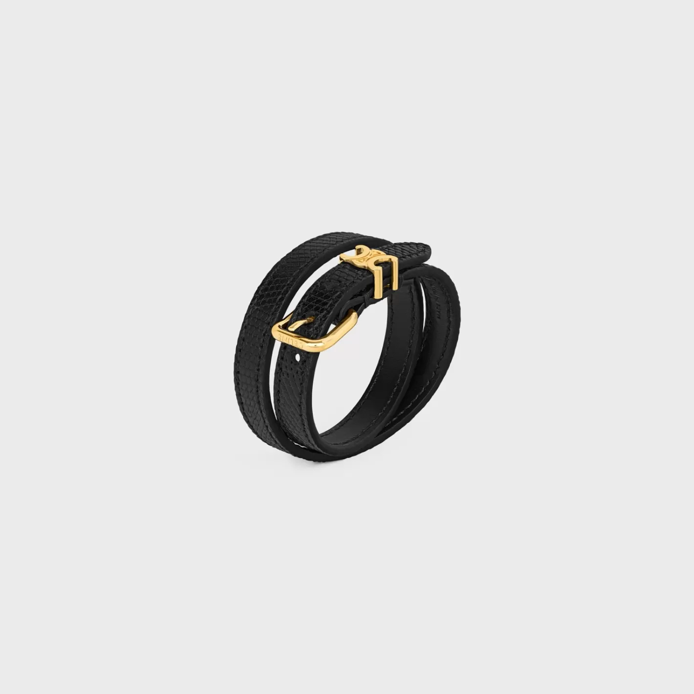 Cheap CELINE Les Cuirs Double Bracelet in Lizard, Calfskin and Brass with Gold Finish GOLD/BLACK