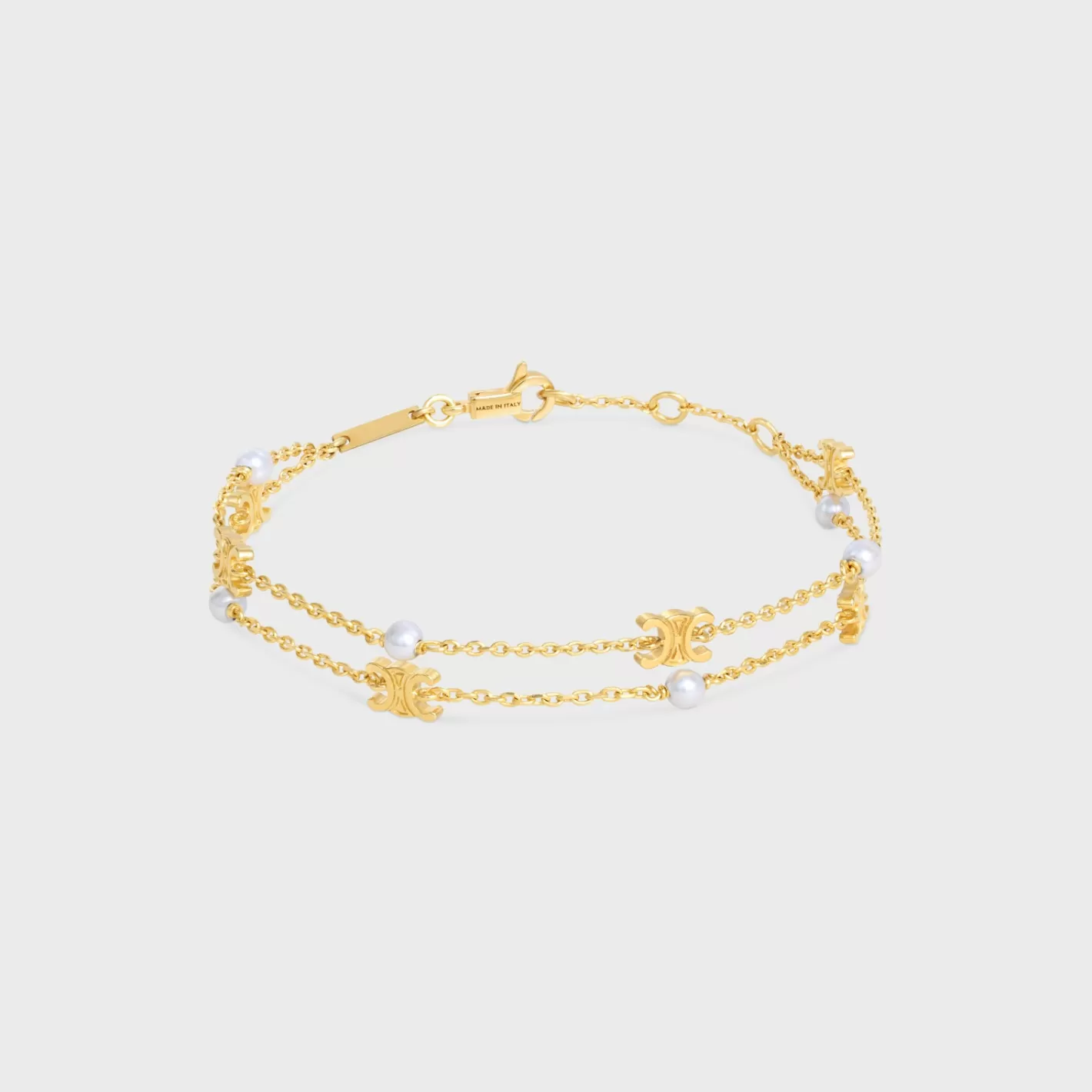 Discount CELINE Les Perles Double Bracelet in Brass with Gold Finish and Resin Pearls GOLD/IVORY