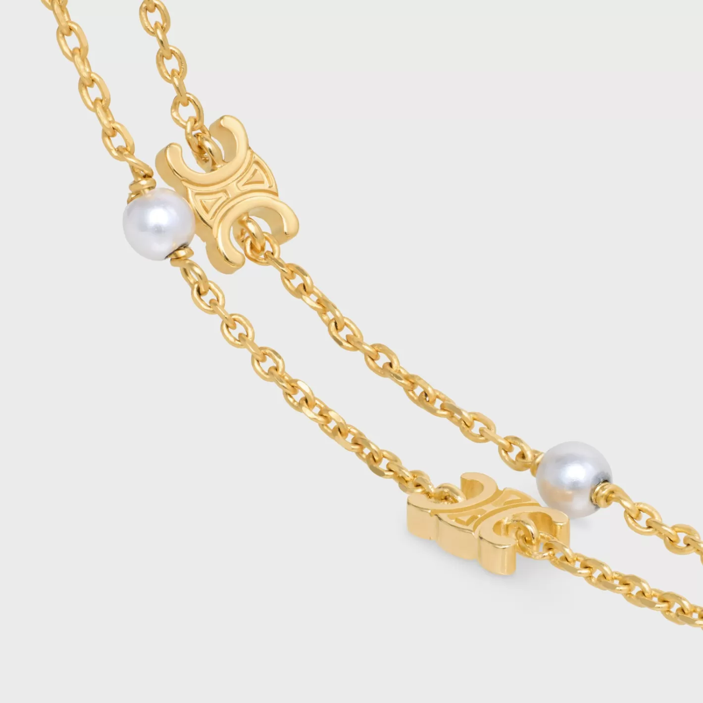 Discount CELINE Les Perles Double Bracelet in Brass with Gold Finish and Resin Pearls GOLD/IVORY
