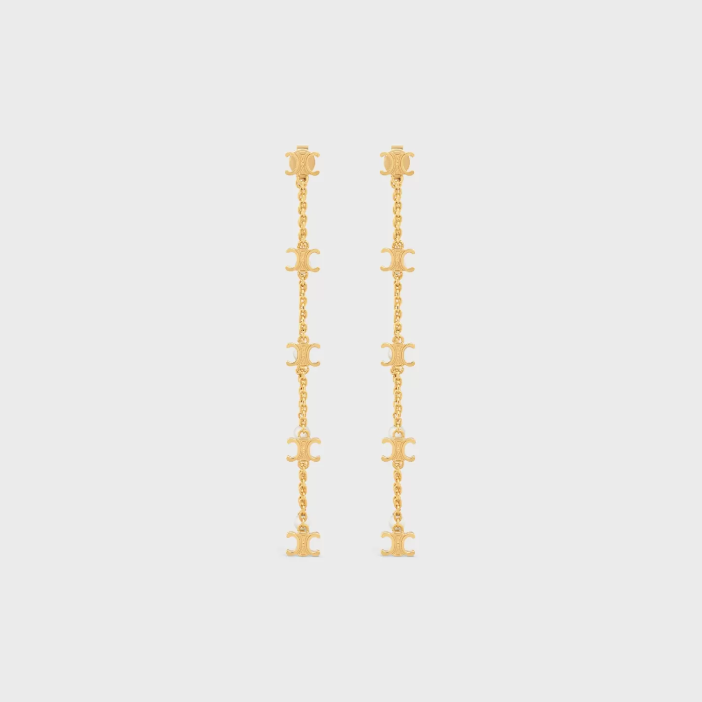 Discount CELINE Les Perles Long Earrings in Brass with Gold Finish and Resin Pearls GOLD/IVORY