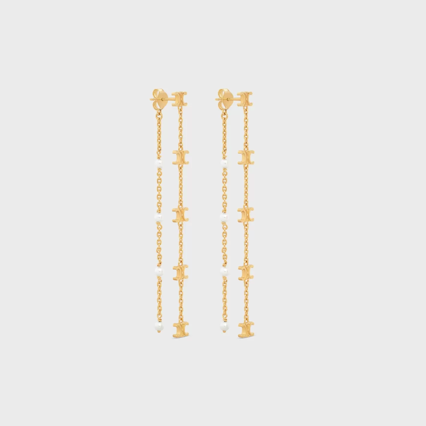 Discount CELINE Les Perles Long Earrings in Brass with Gold Finish and Resin Pearls GOLD/IVORY