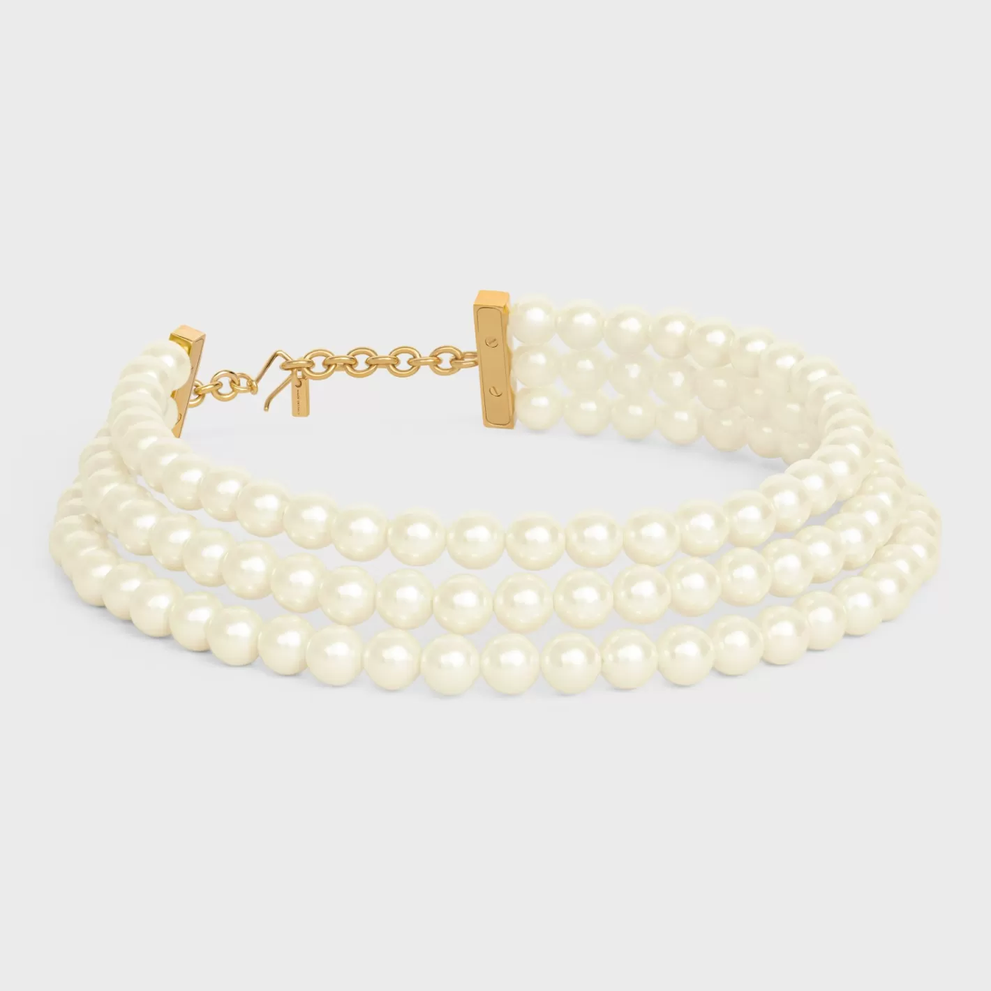 Shop CELINE Les Perles Necklace in Resin Pearls, Brass with Gold Finish and Steel GOLD/IVORY
