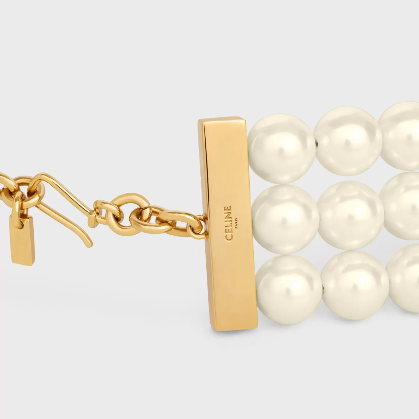 Shop CELINE Les Perles Necklace in Resin Pearls, Brass with Gold Finish and Steel GOLD/IVORY