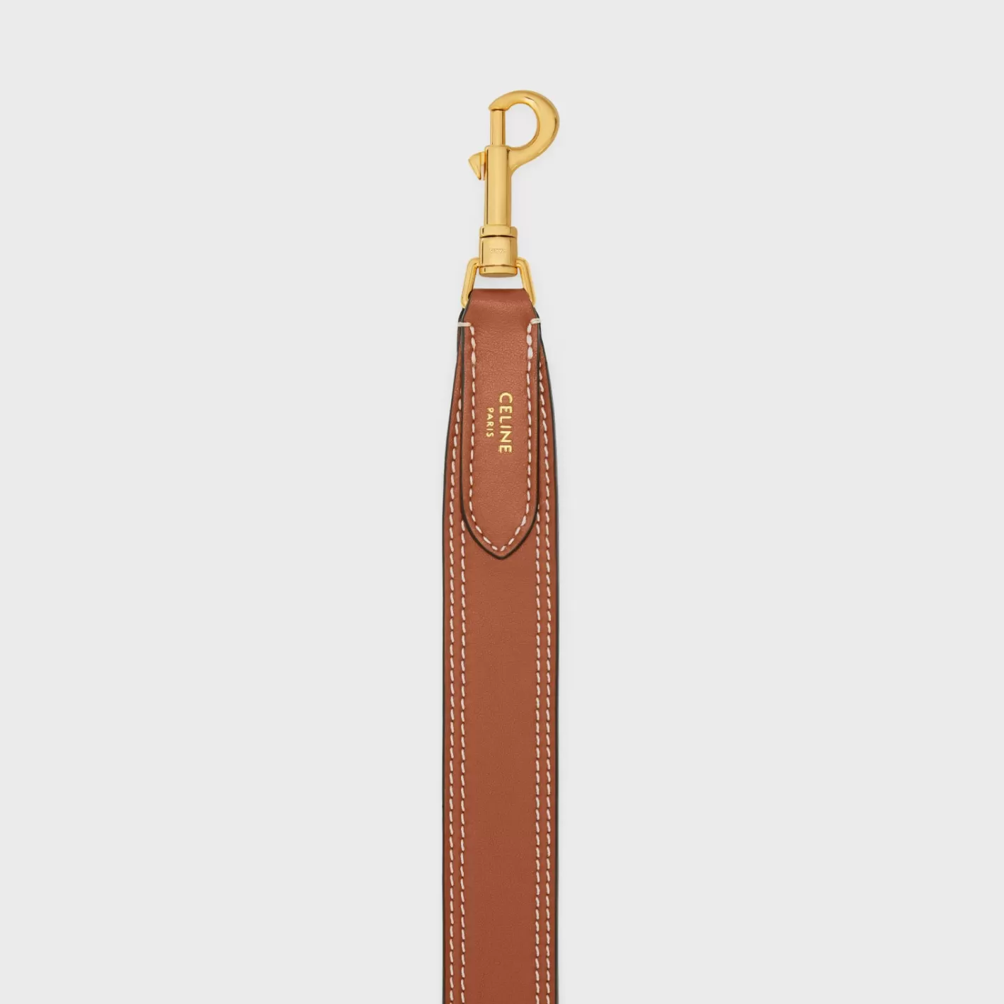 Shop CELINE Long Strap in smooth CALFSKIN WITH EMBROIDERY with Gold Finishing TAN