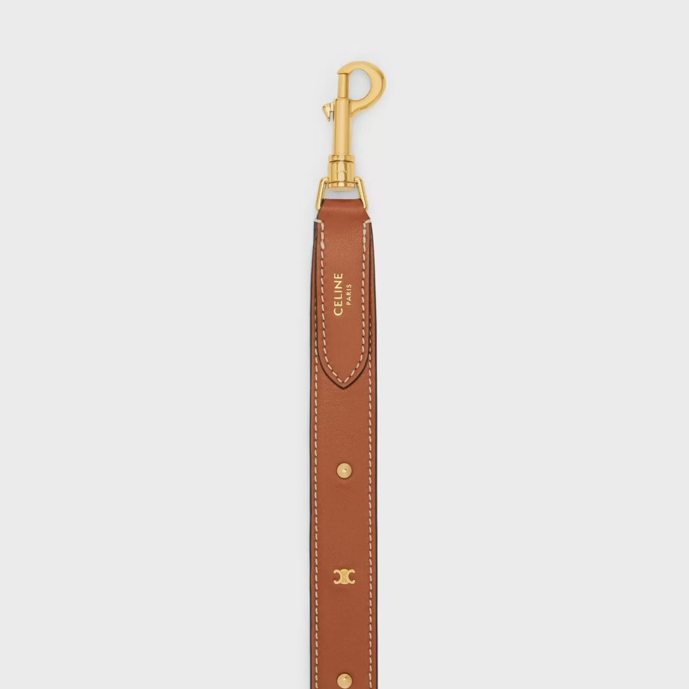 Outlet CELINE LONG STRAP in smooth CALFSKIN WITH TRIOMPHE STUDS with Gold Finishing TAN