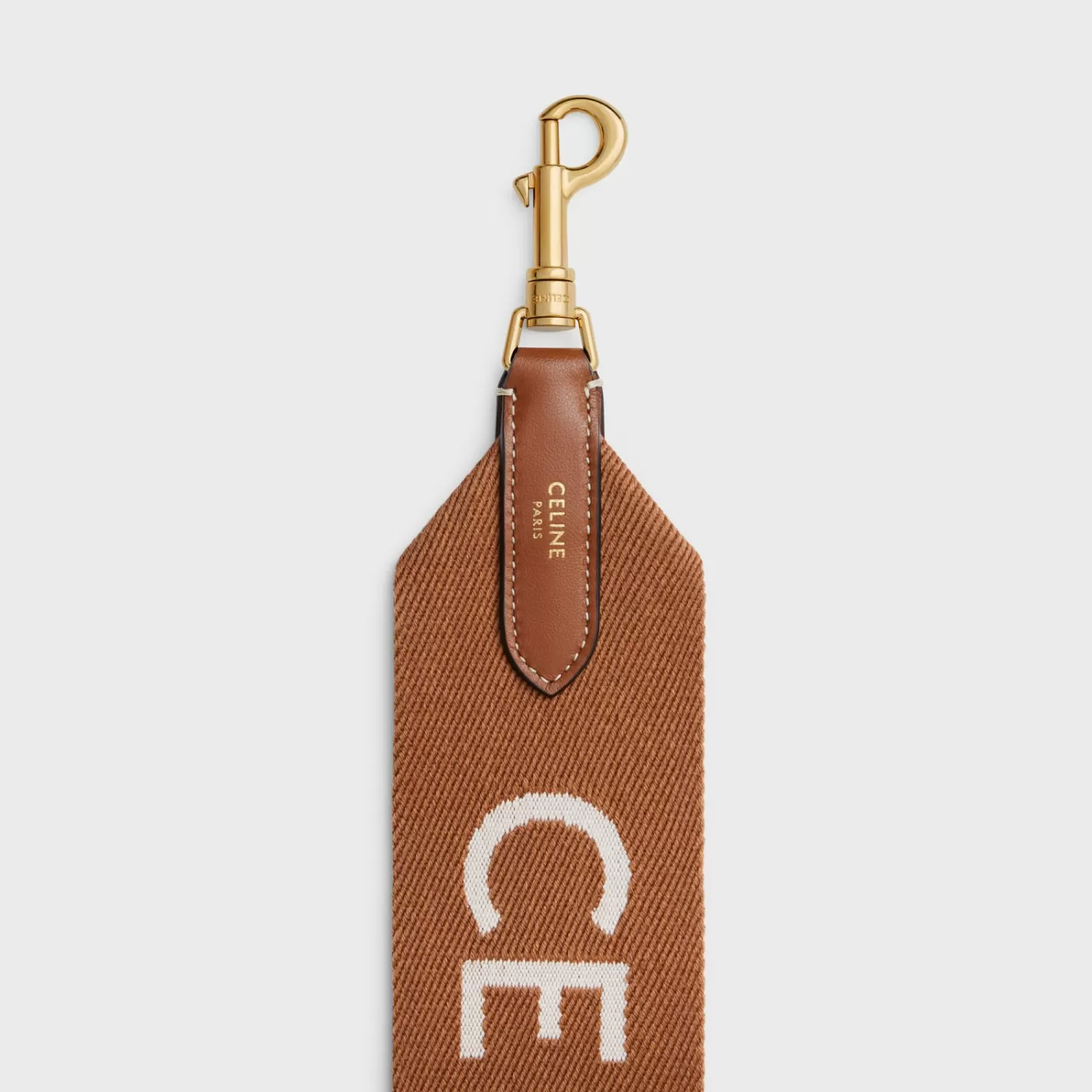Sale CELINE Long Strap in Wool with jacquard with GOLD FINISHING TAN/WHITE