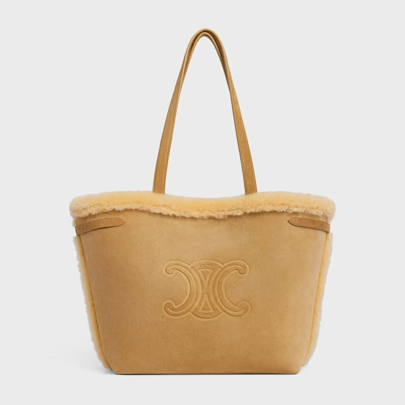 New CELINE MEDIUM CABAS ANAÏS CUIR TRIOMPHE in SUEDE CALFSKIN AND SHEARLING NATURAL